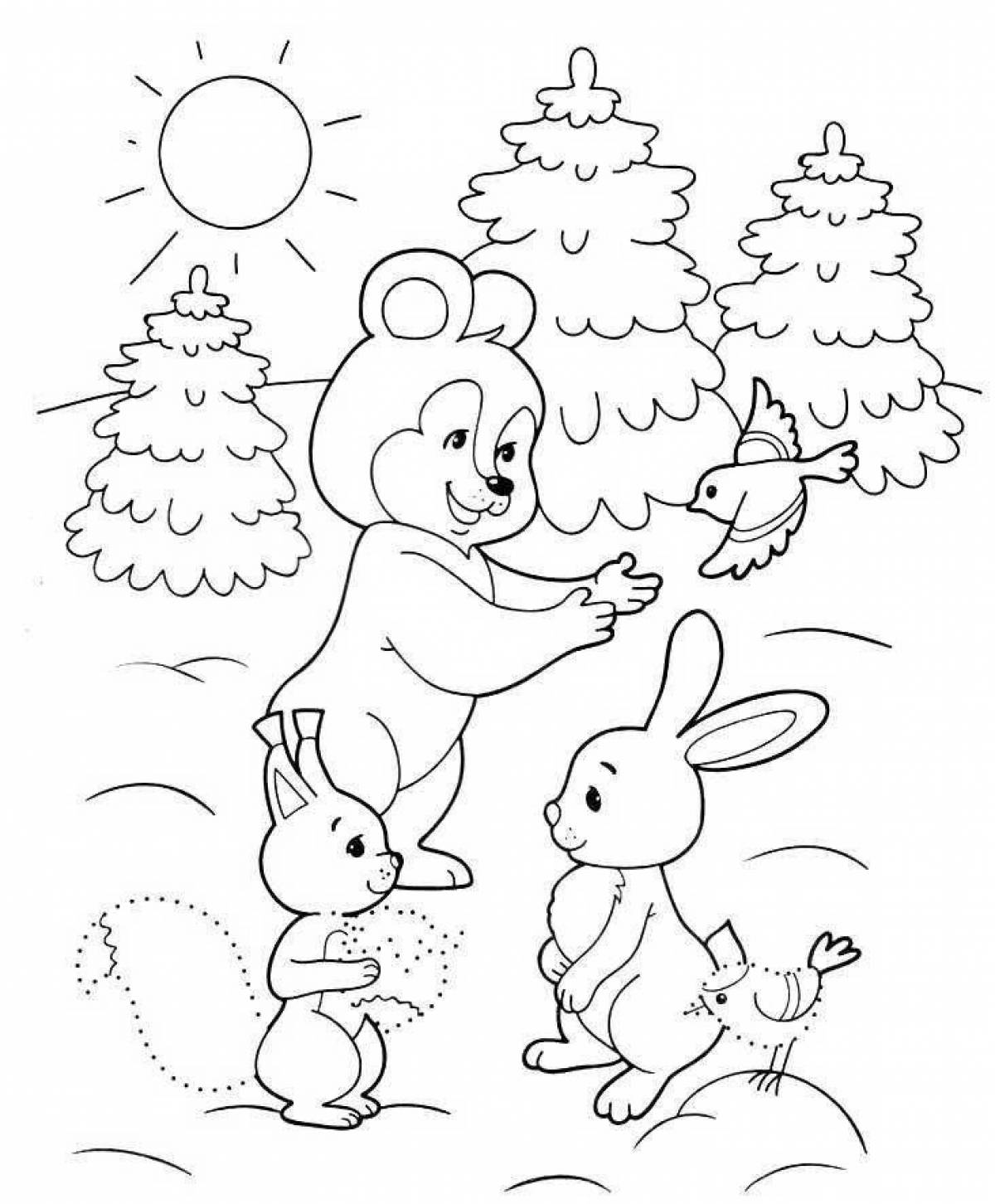 Brilliant winter in the forest coloring book