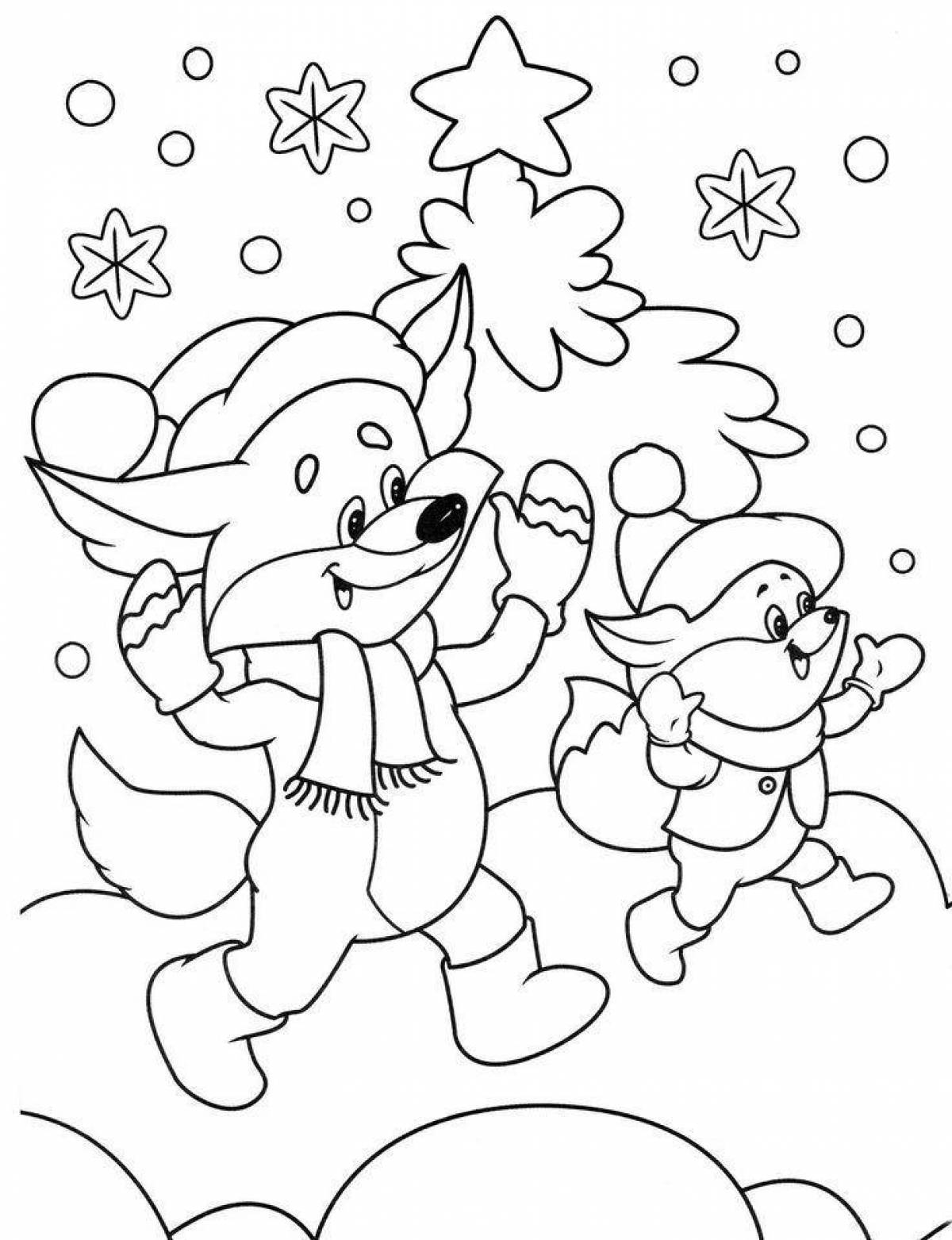 Fancy winter in the forest coloring book