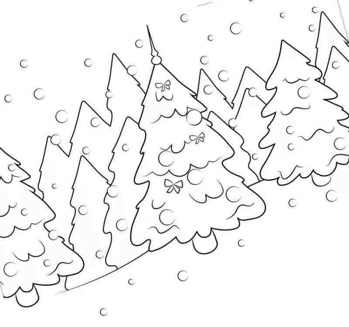 Зимний лес рисунок для детей раскраска