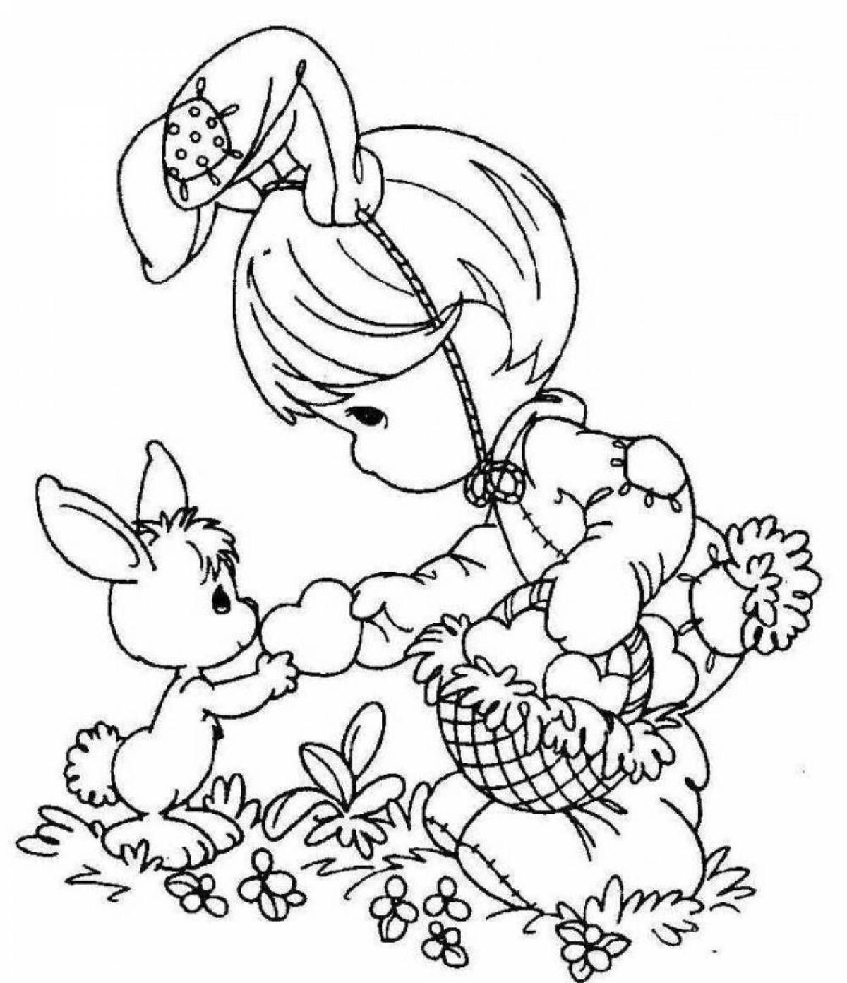 Прекрасная раскраска для девочек-кроликов