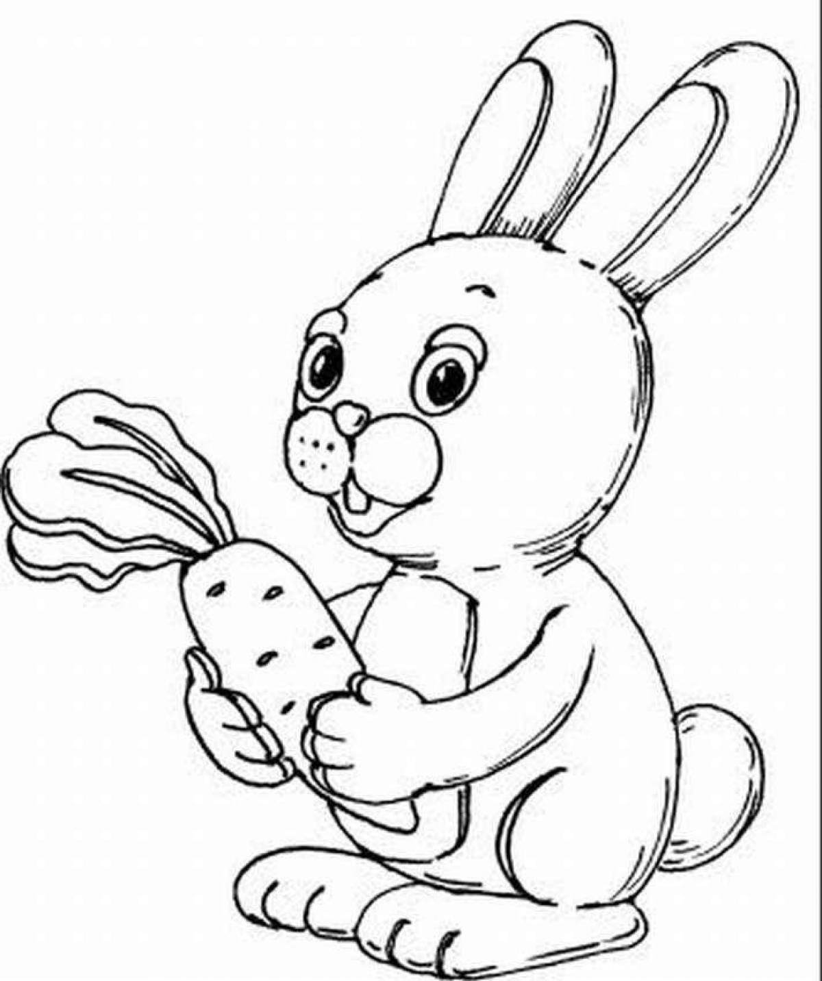 Раскраска очаровательный кролик с морковкой