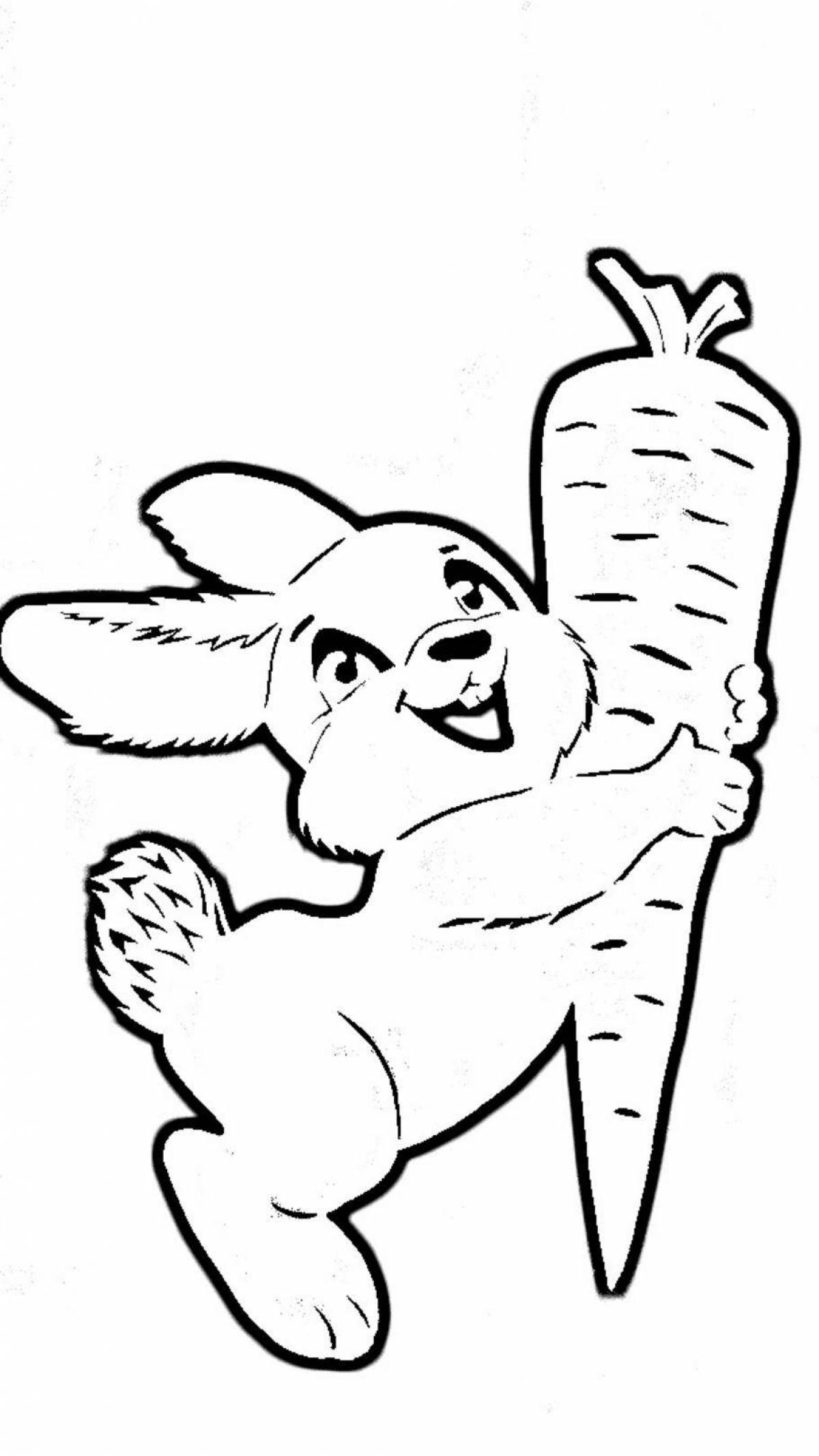 Coloring book animated rabbit with carrots