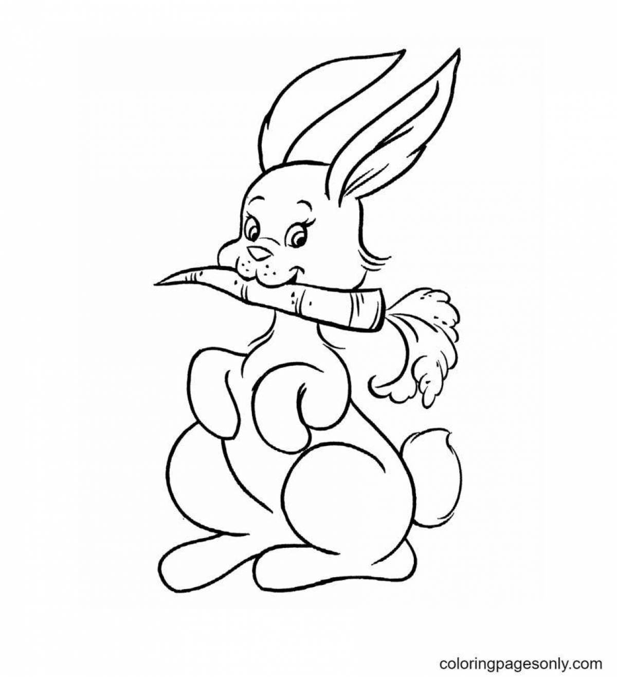 Coloring page energetic rabbit with carrots