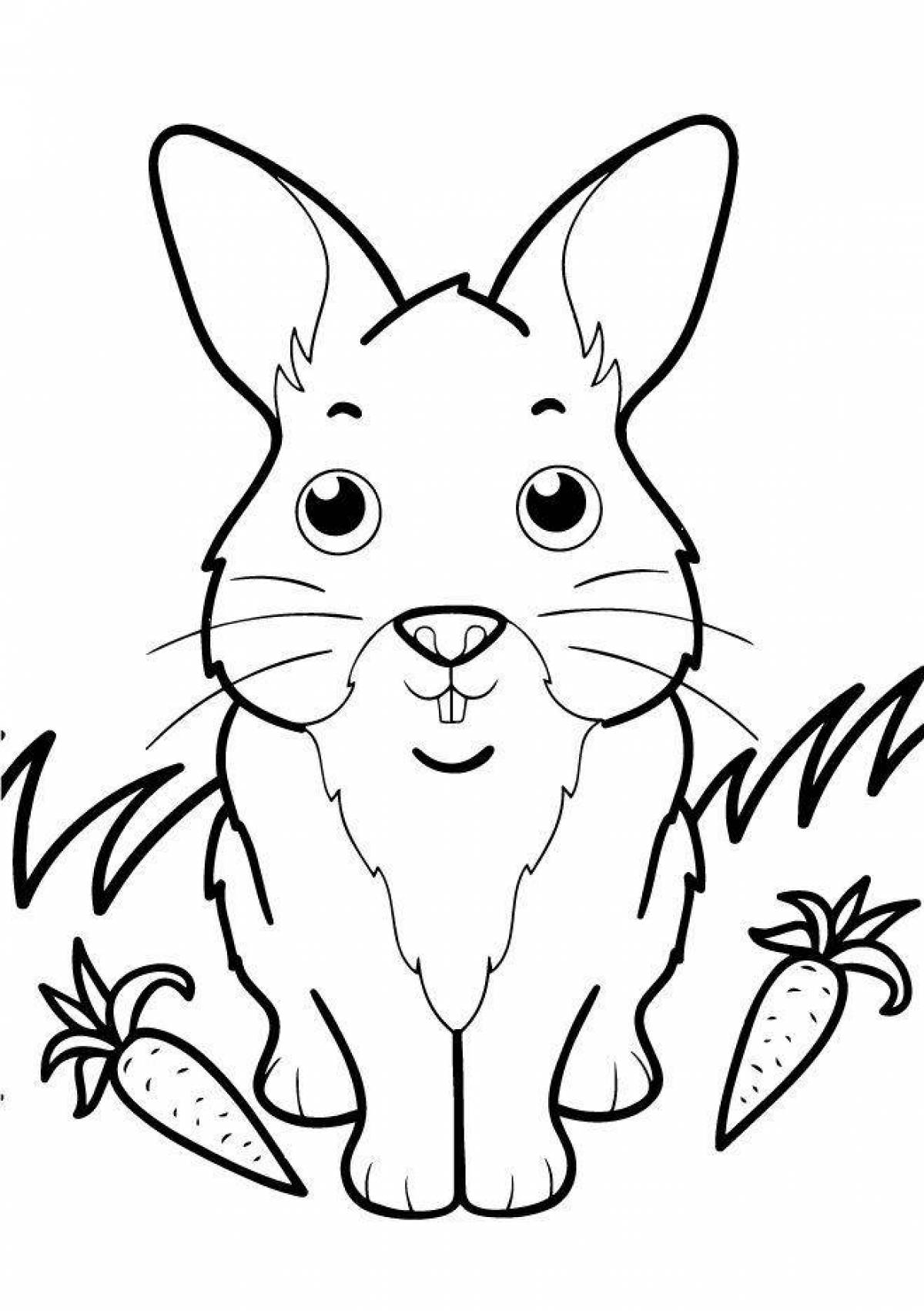 Coloring book cheerful rabbit with carrots