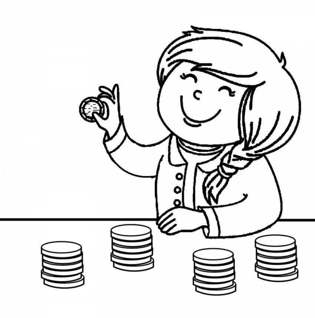 Colorful financial literacy coloring pages for preschoolers