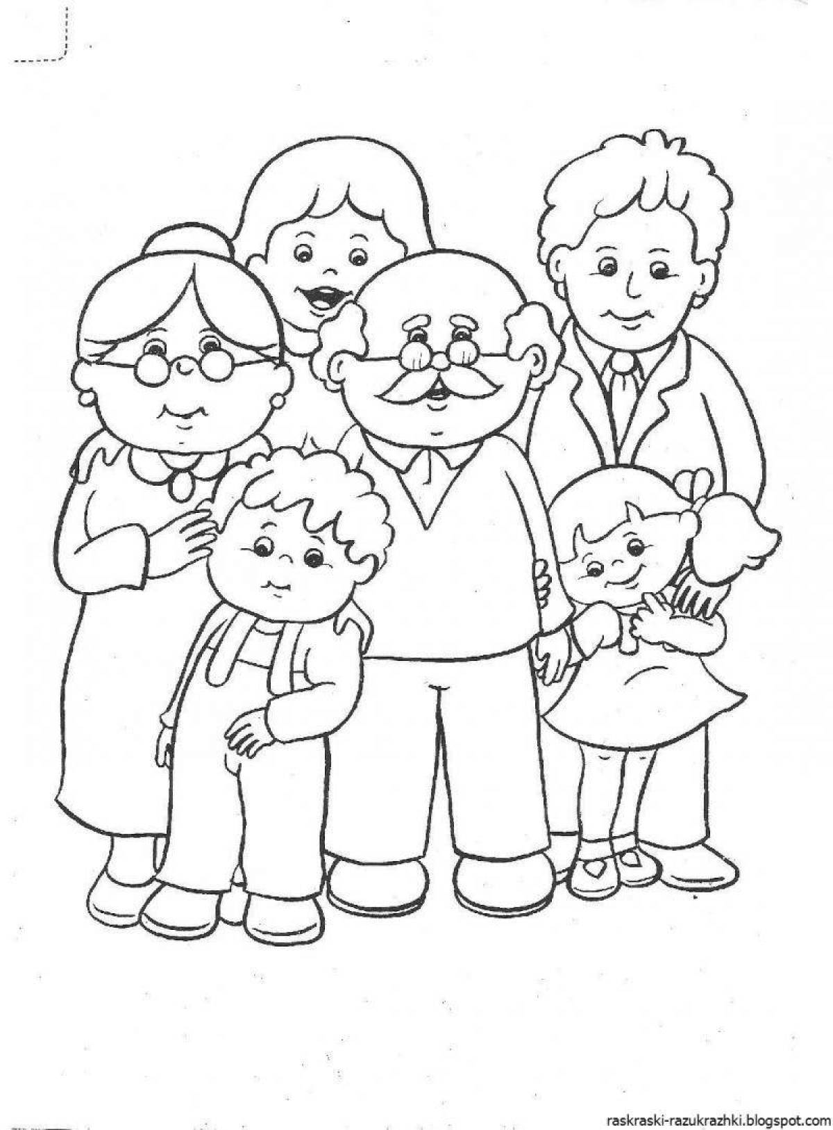 Colored family coloring book for children 5-6 years old