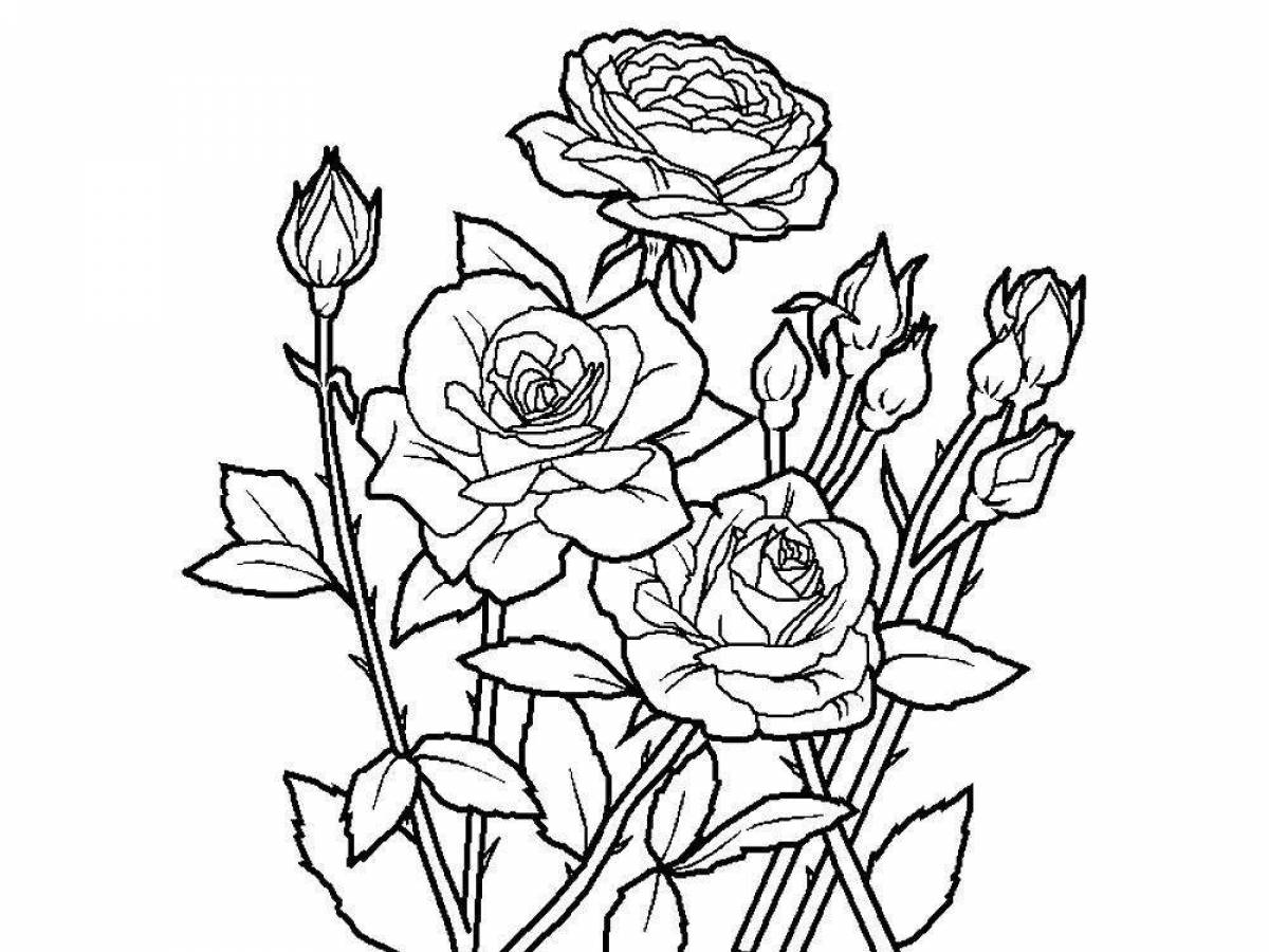 Coloring book exquisite bouquet of roses
