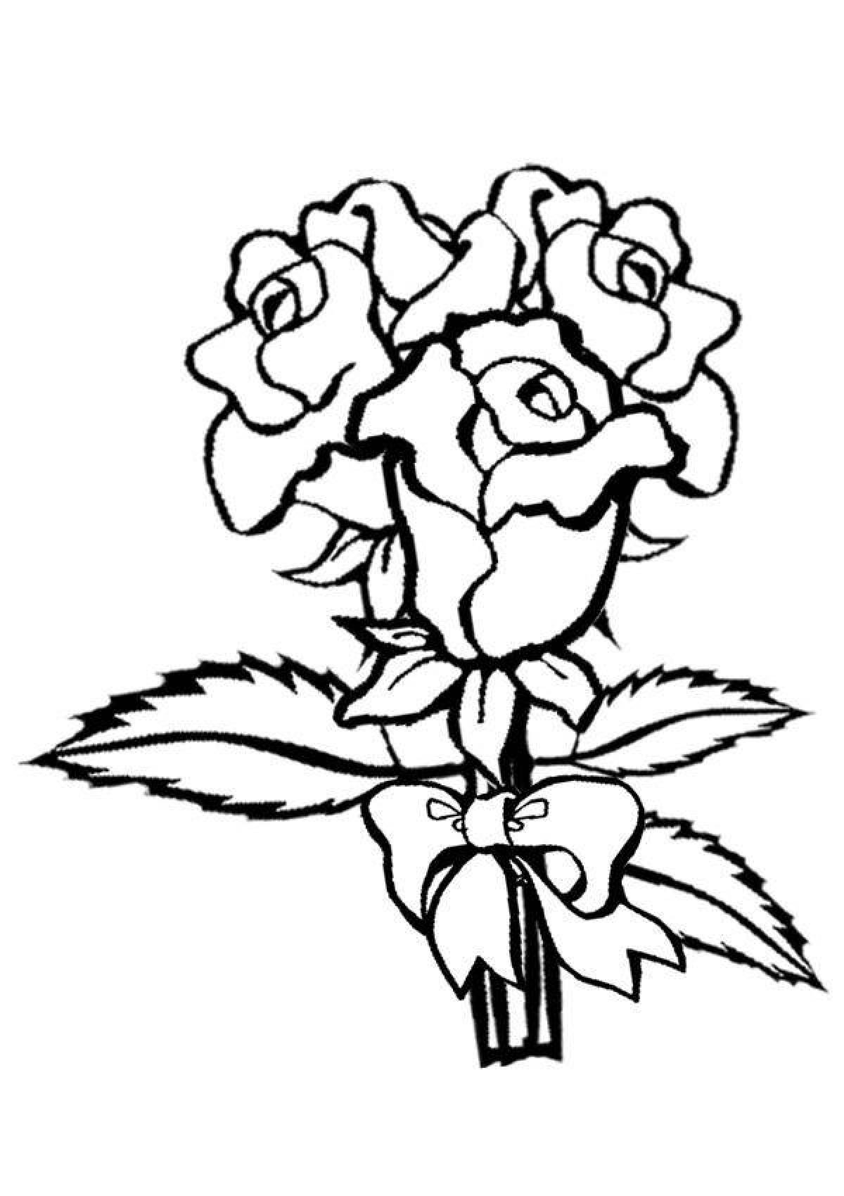 Coloring page charming bouquet of roses