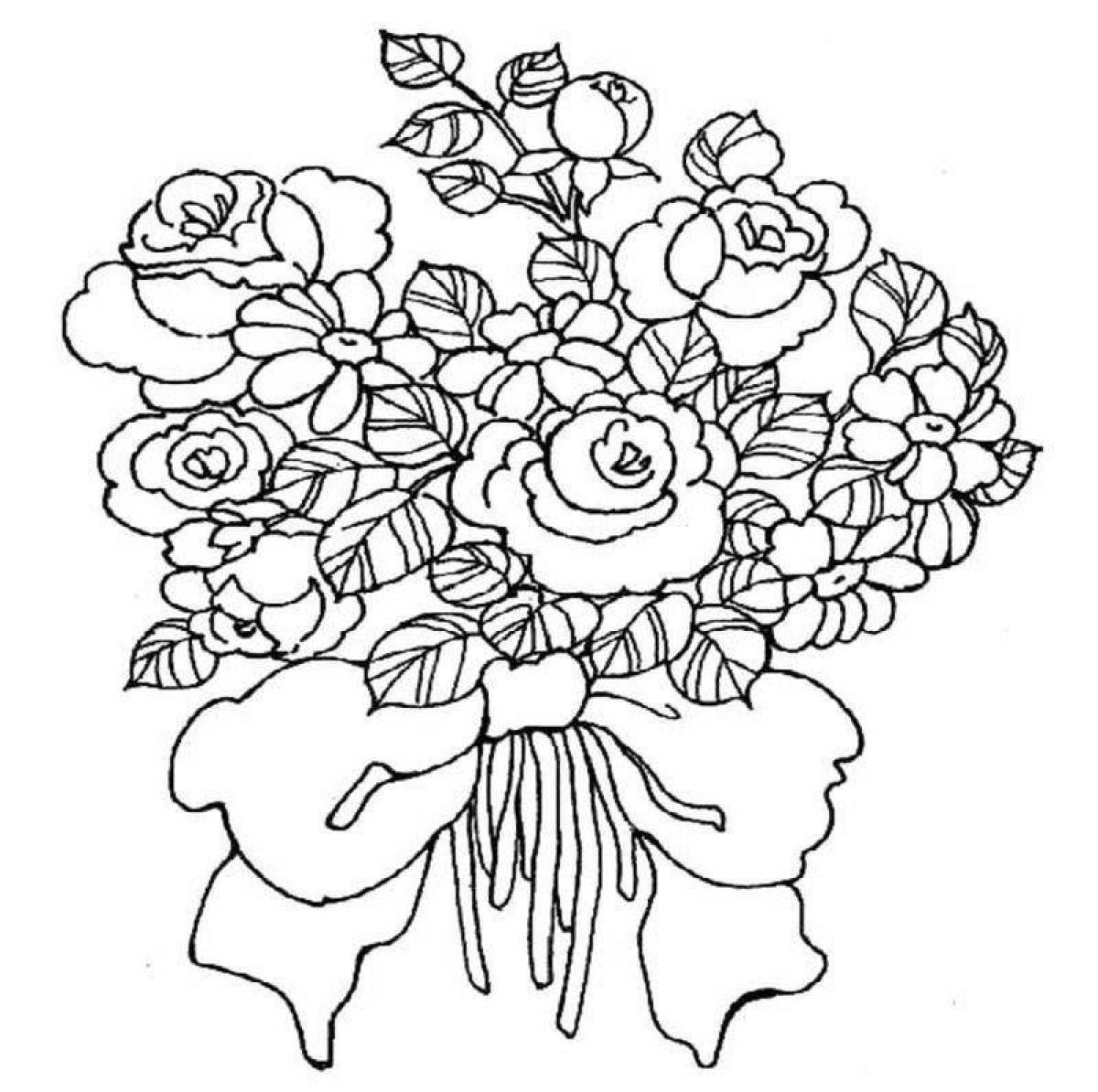 Coloring book cheerful bouquet of roses