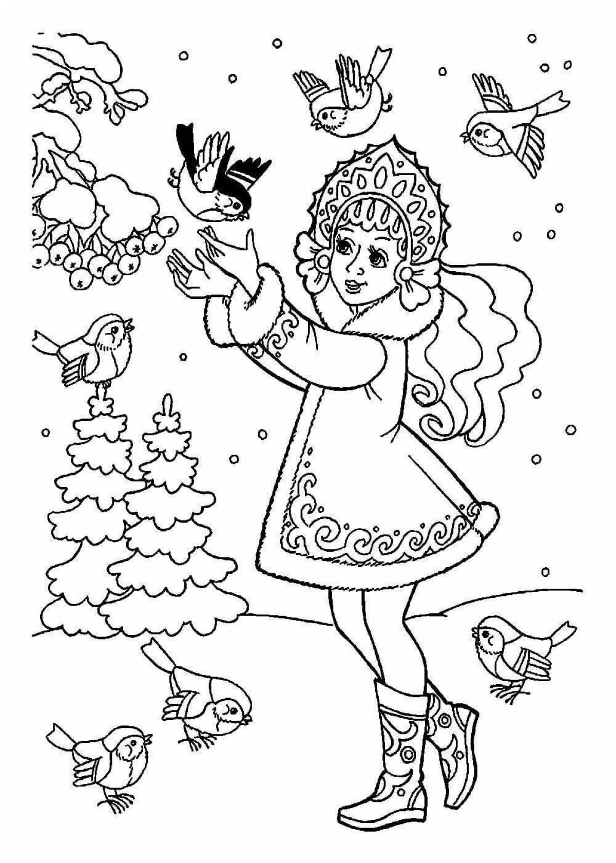 Coloring page beautiful snow maiden