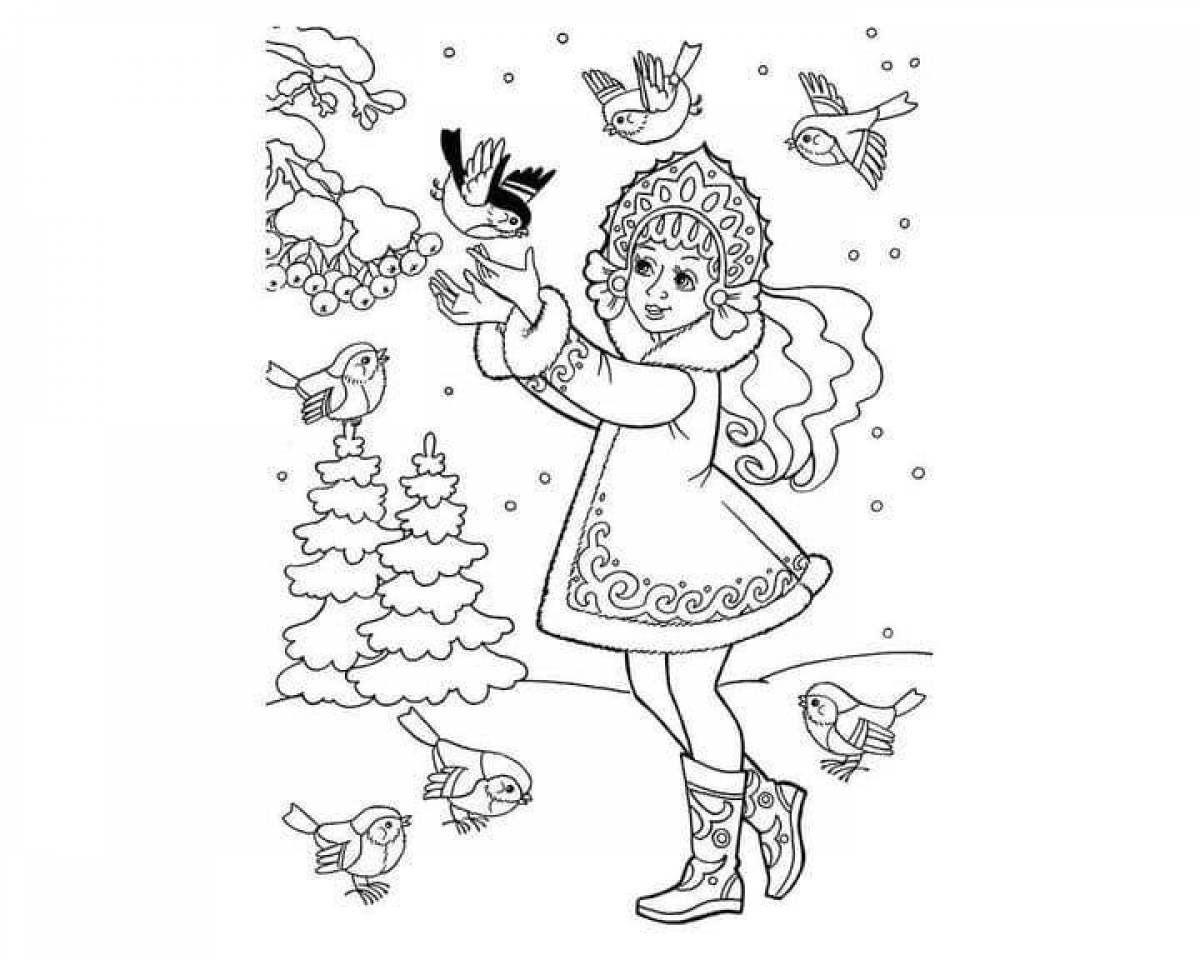 Coloring page graceful snow maiden