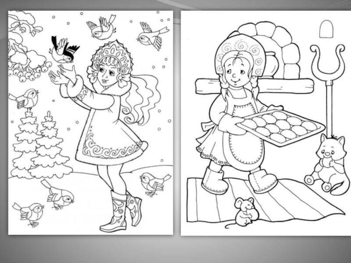 Coloring bright snow maiden
