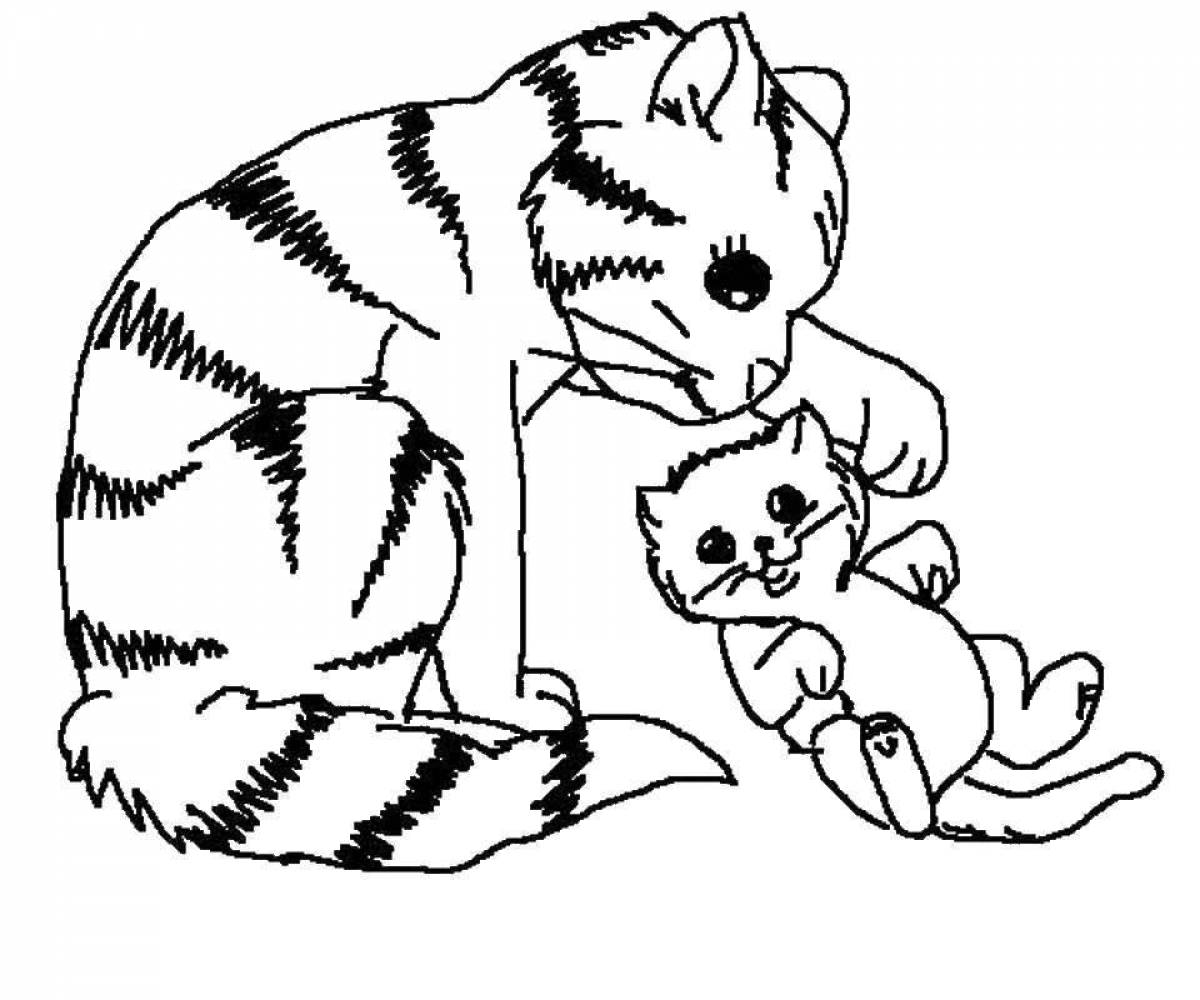 Coloring page inquisitive cat and dog