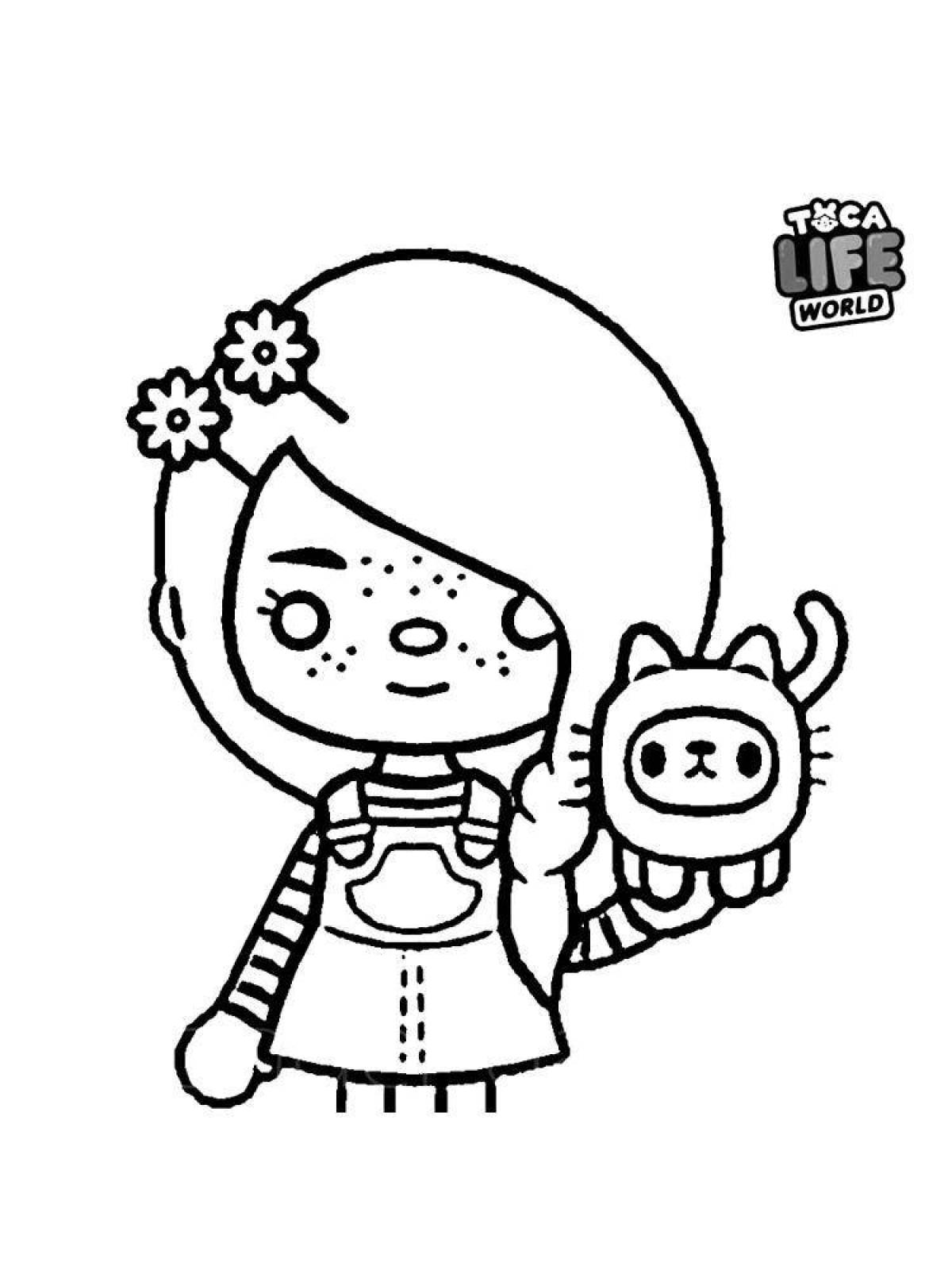 Cheerful side hair flowing coloring page