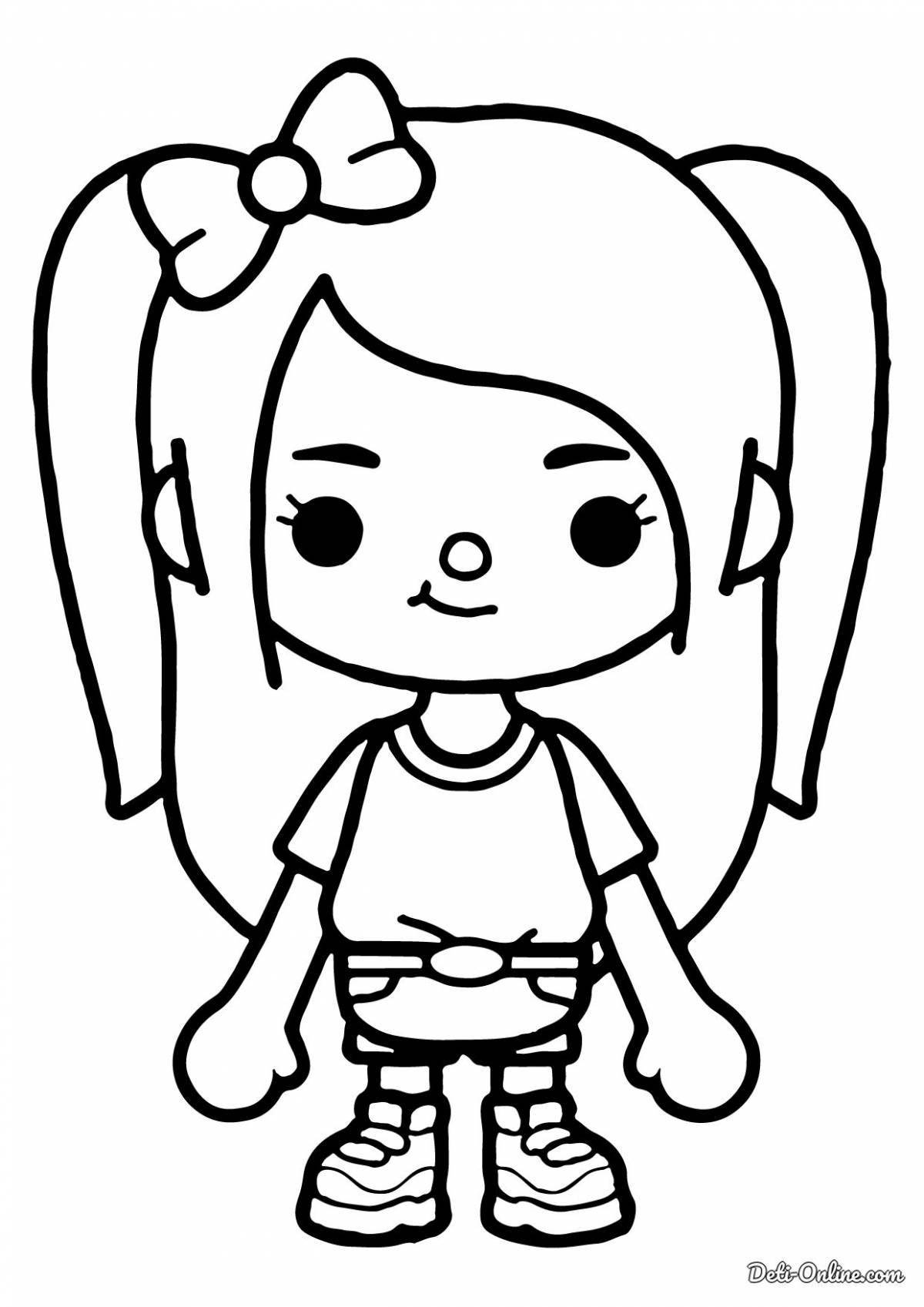 Adorable coloring page of flowing side hair