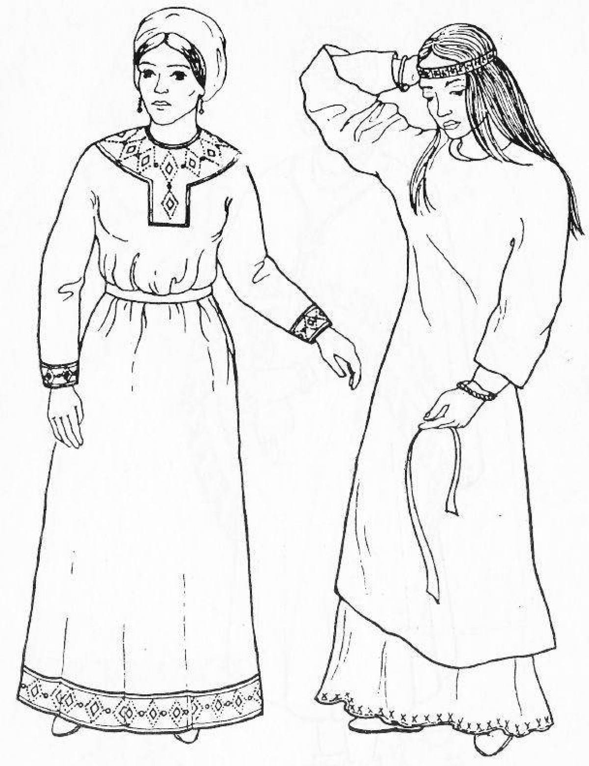 Coloring page exquisite Russian folk costume for men