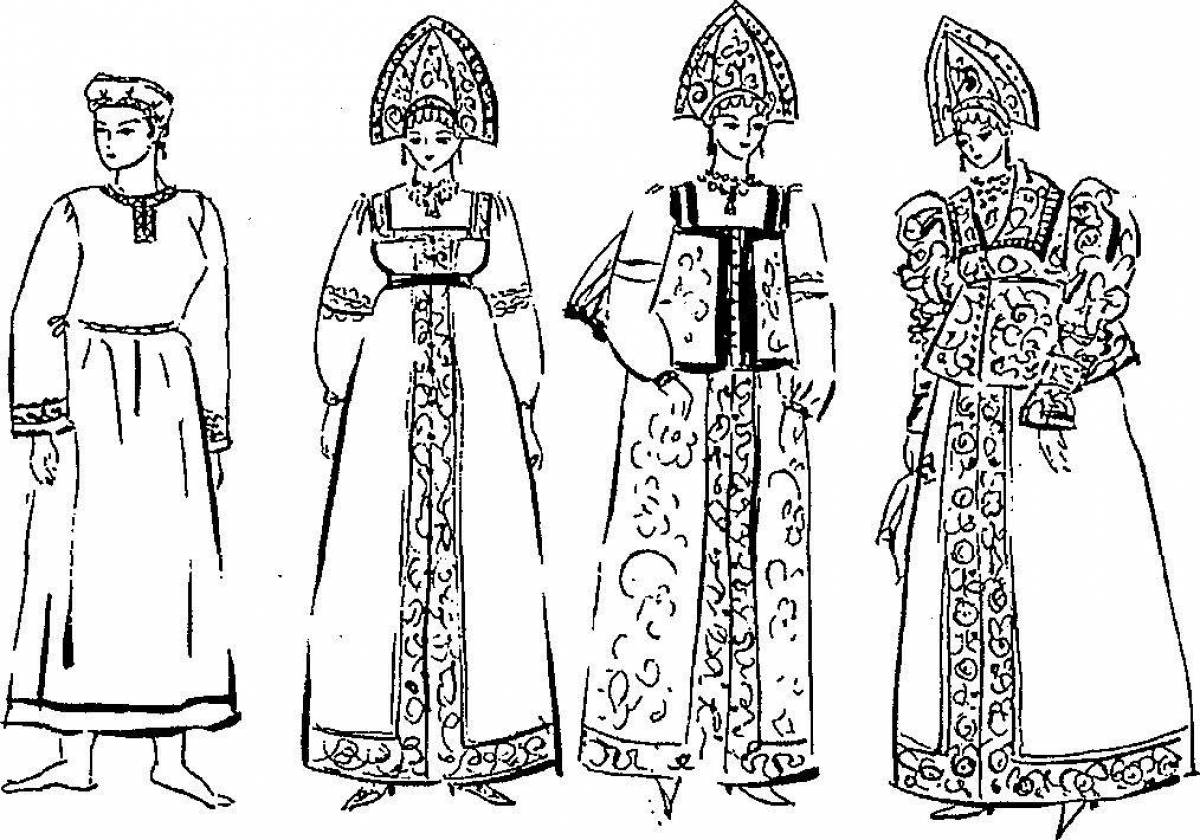 Coloring page dazzling male Russian folk costume