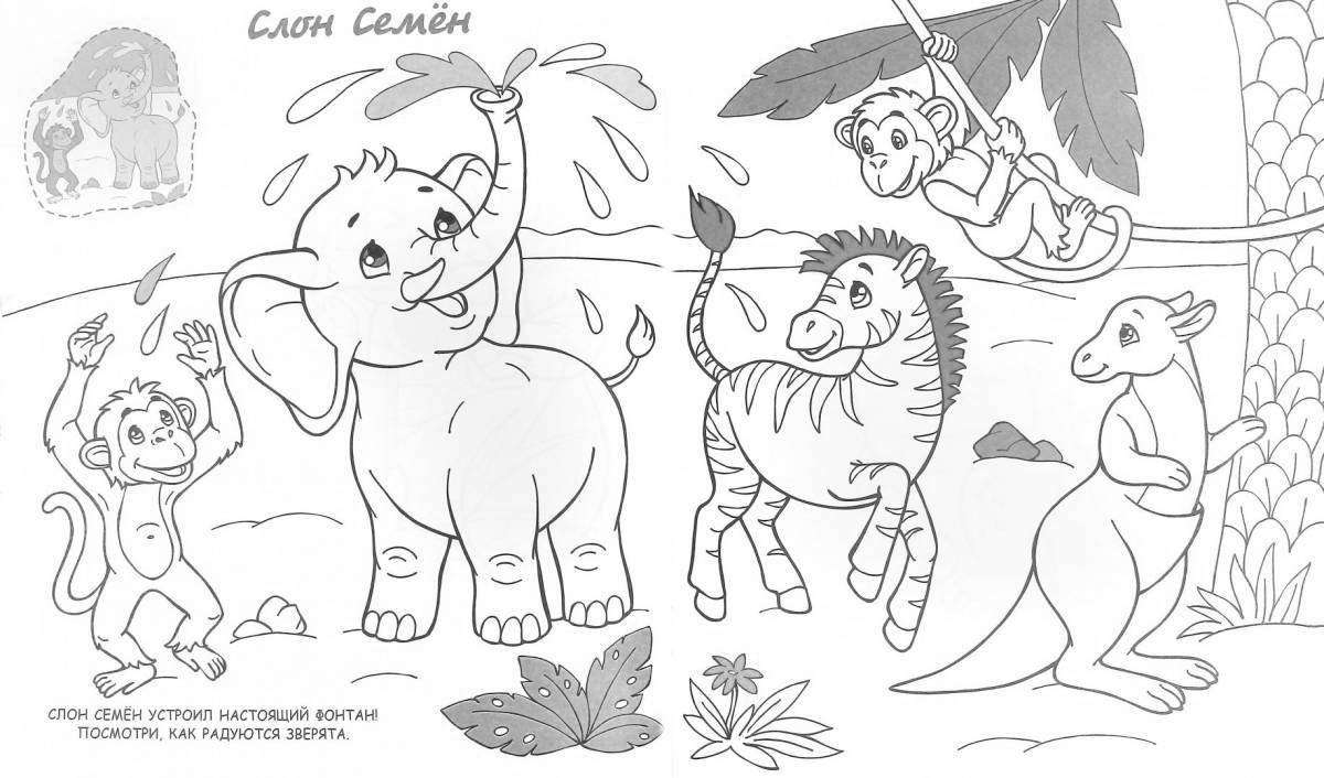 Playful coloring animals of hot countries for children 5-7 years old