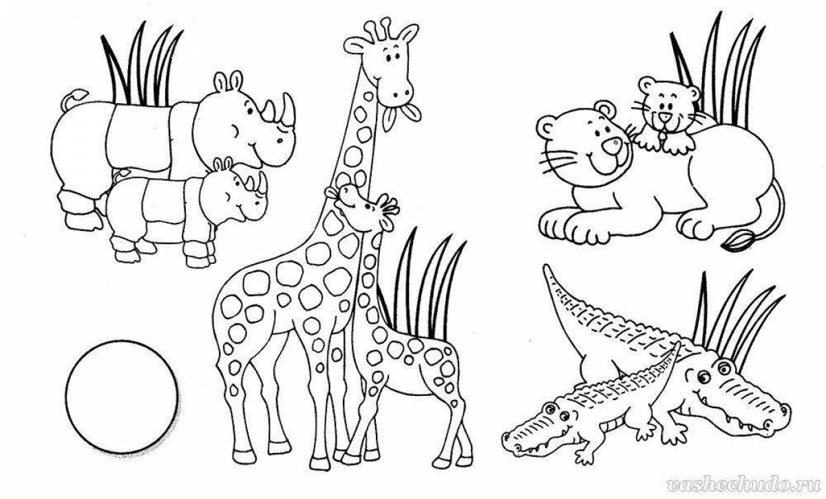 Fun coloring animals of hot countries for children 5-7 years old