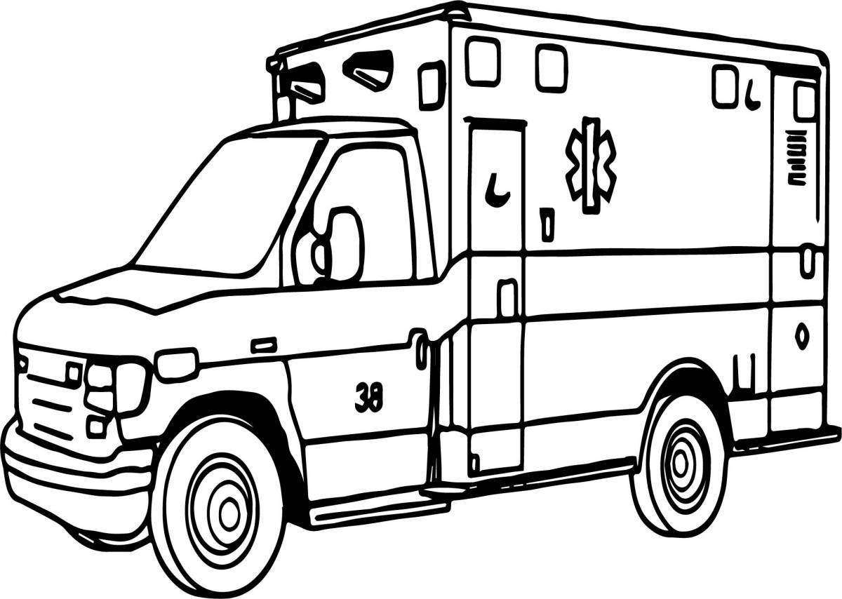 Красочная страница раскраски машин скорой помощи для детей