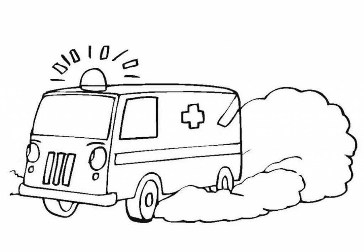 Яркая машина скорой помощи раскраски для детей 3-4 лет