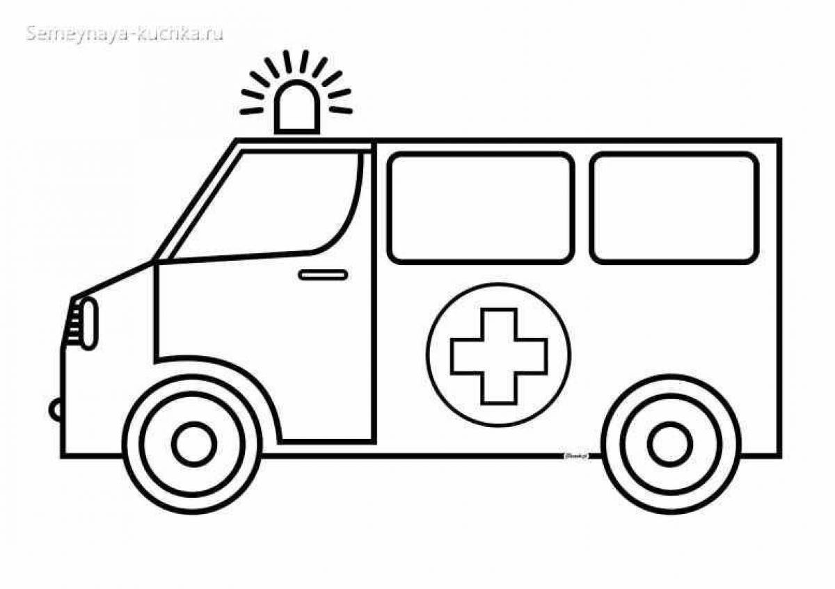 Gorgeous ambulance coloring page for 3-4 year olds