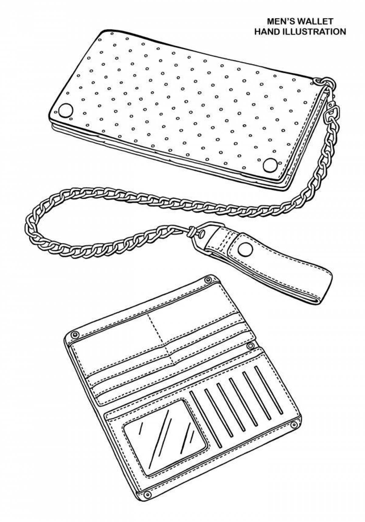 Coloring page with colorful wallet