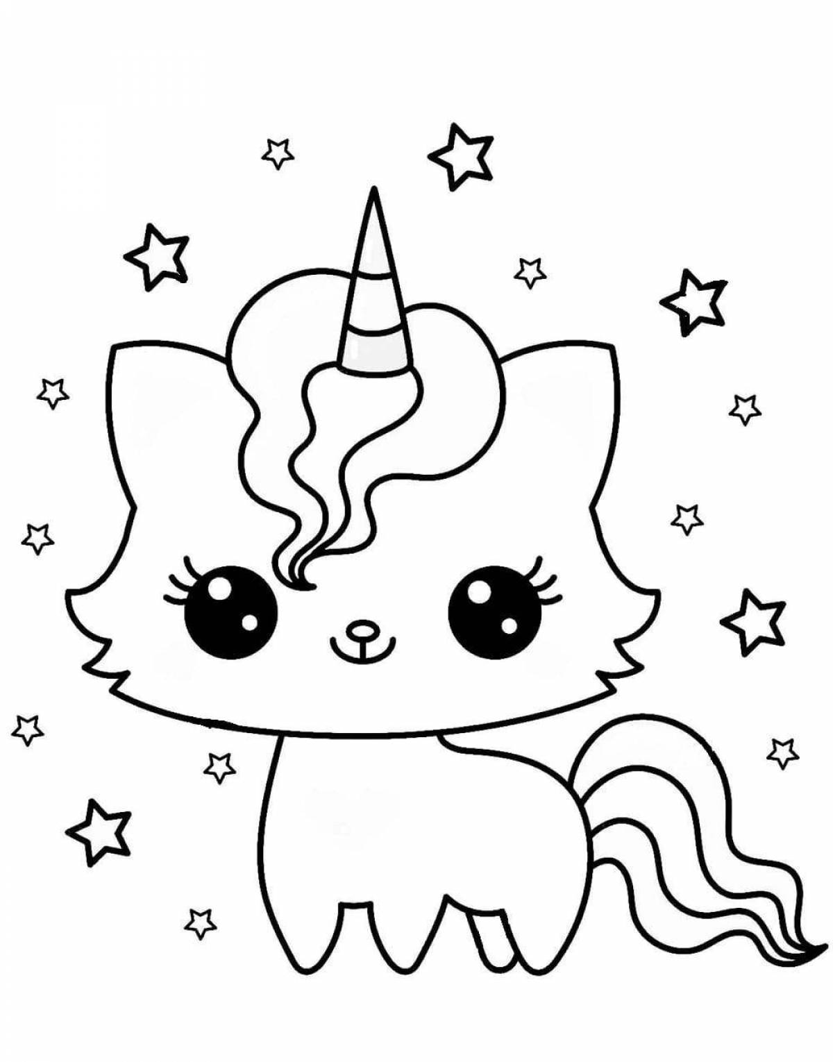 Charming unicorn cat coloring book