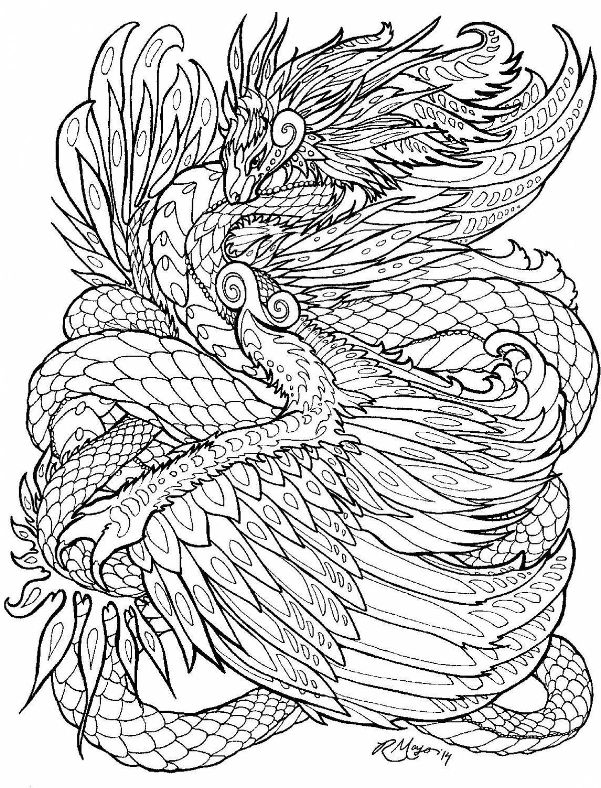 Величественная раскраска антистрессовый дракон