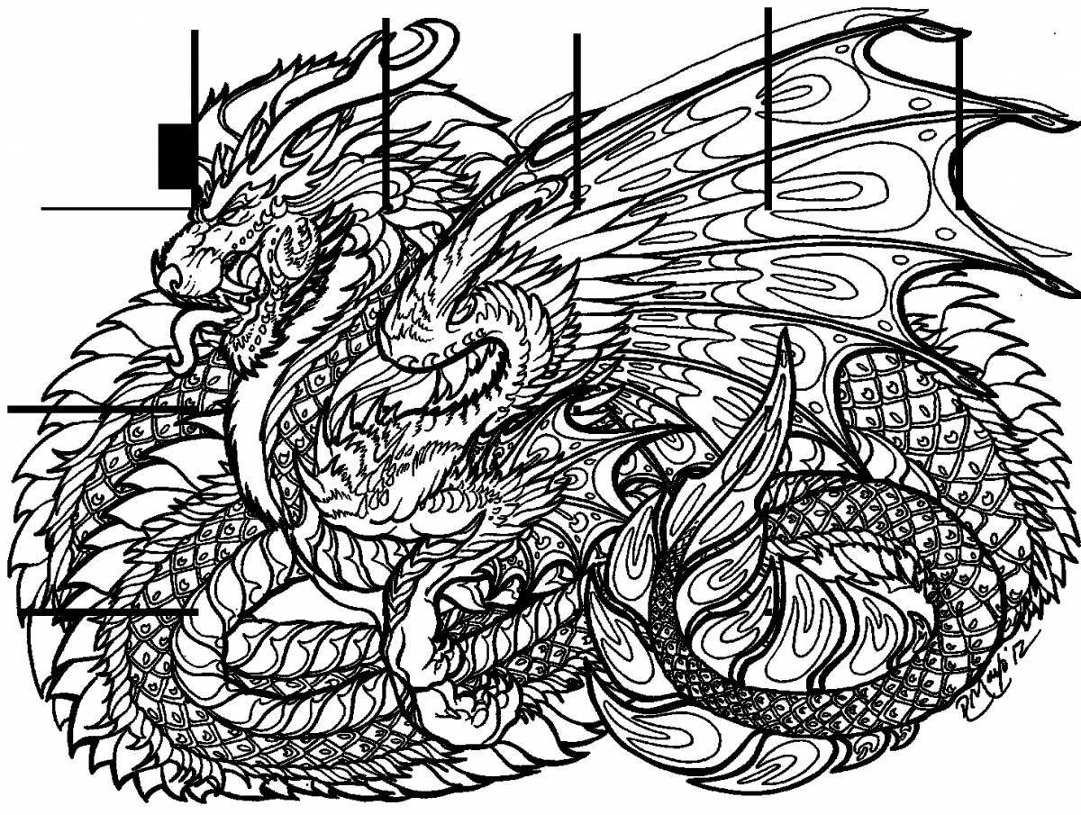 Изысканная раскраска антистрессовый дракон