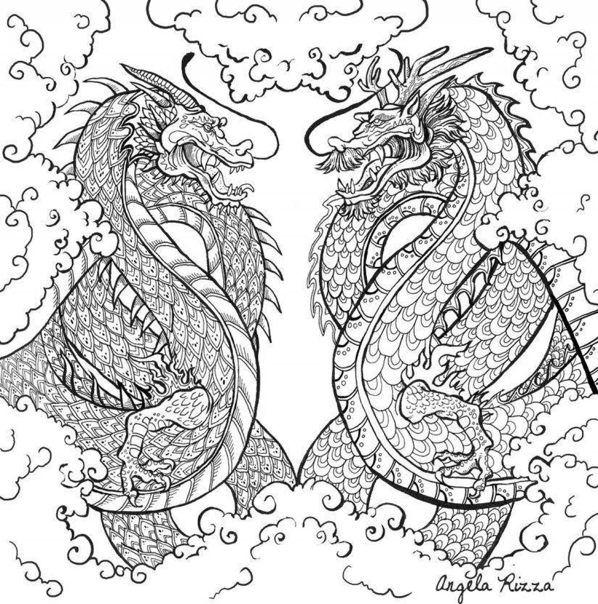 Потрясающая раскраска антистрессовый дракон
