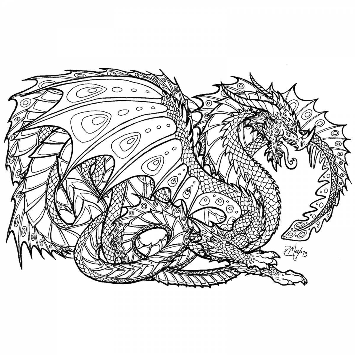 Serene coloring page antistress dragon