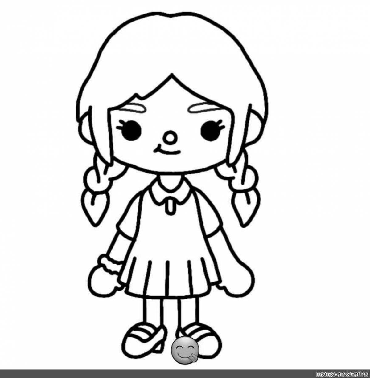 A brightly colored coloring page with a photo of the current side
