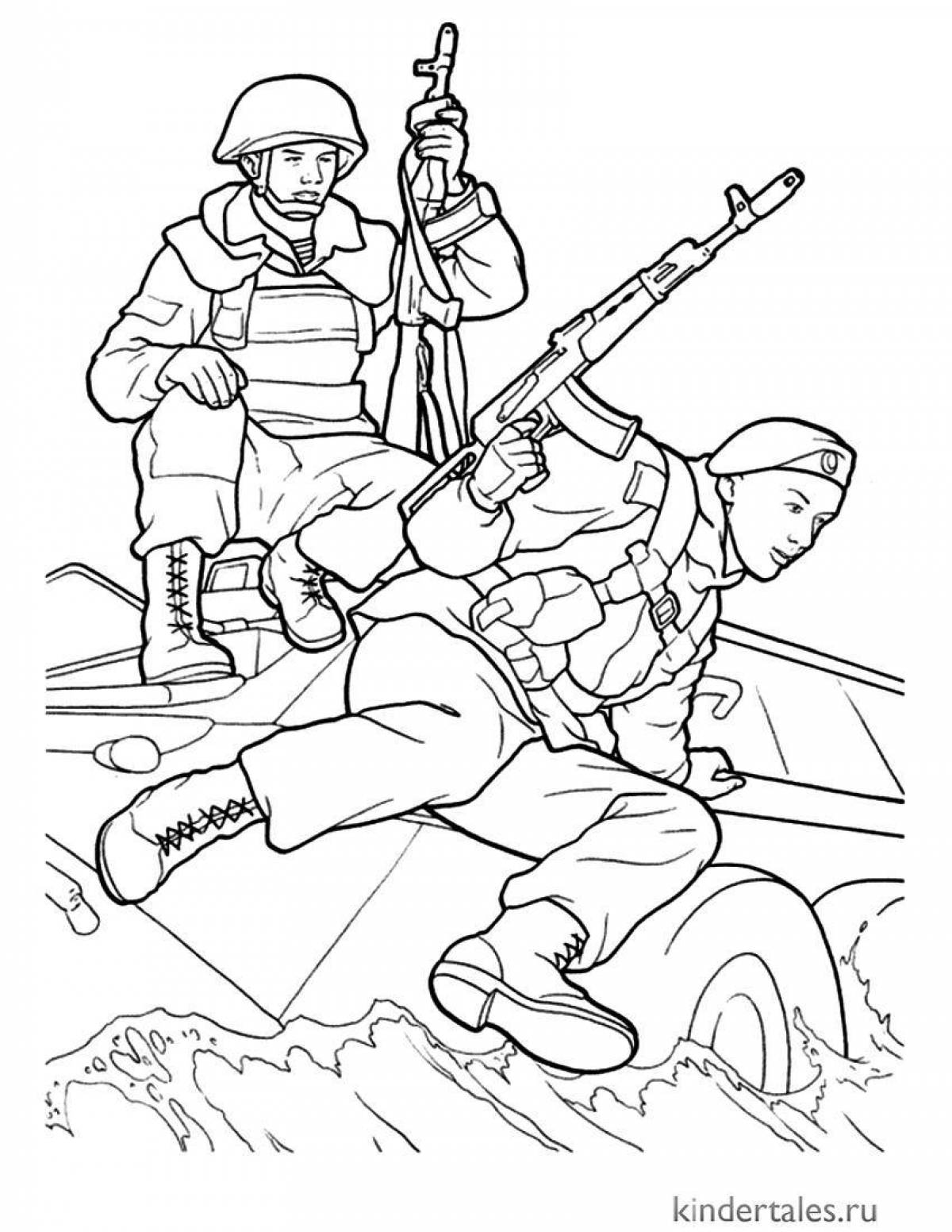 Блестящая раскраска рисунок солдата от школьника