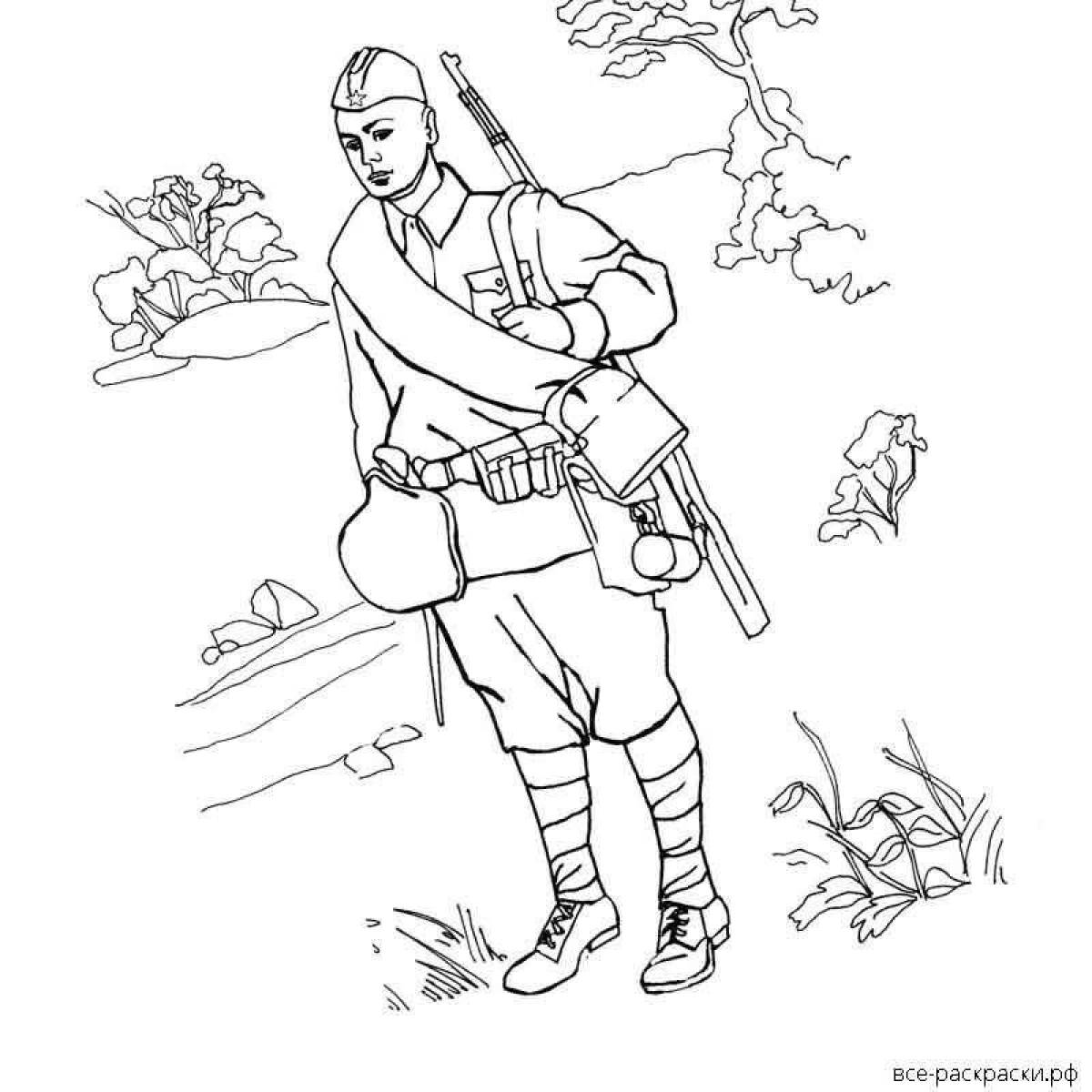 Юмористическая раскраска рисунок солдата от школьника