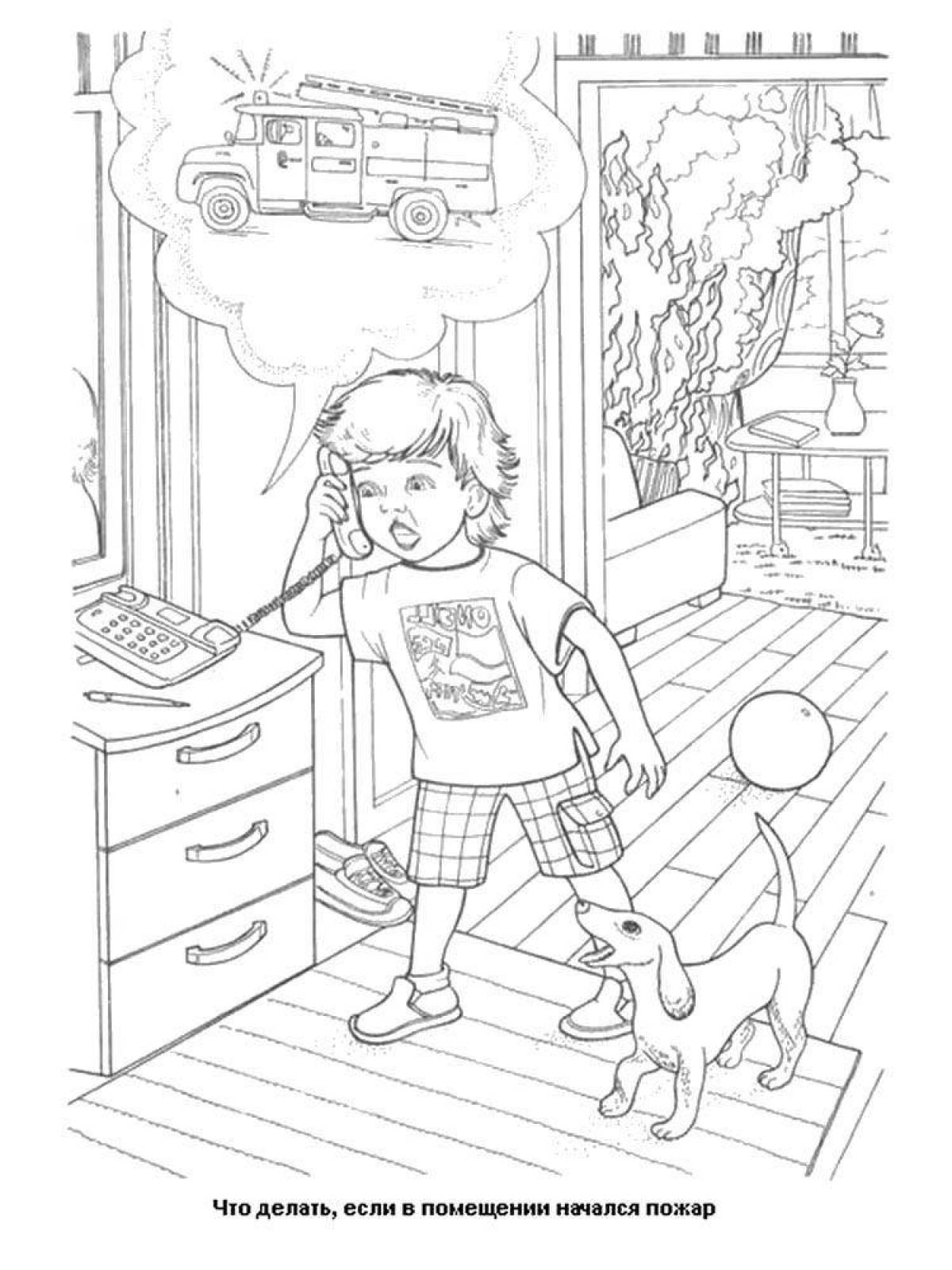 Charming fire safety coloring page