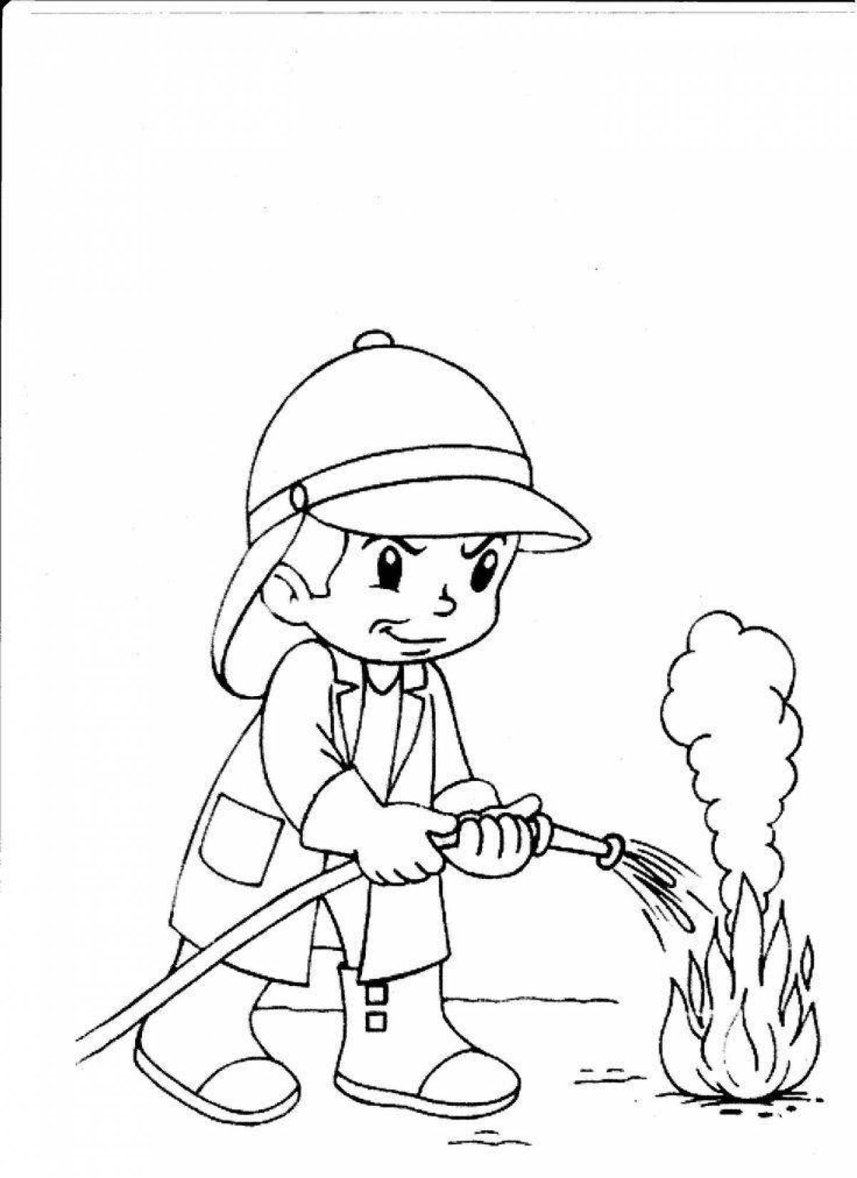 Комическая страница раскраски пожарной безопасности