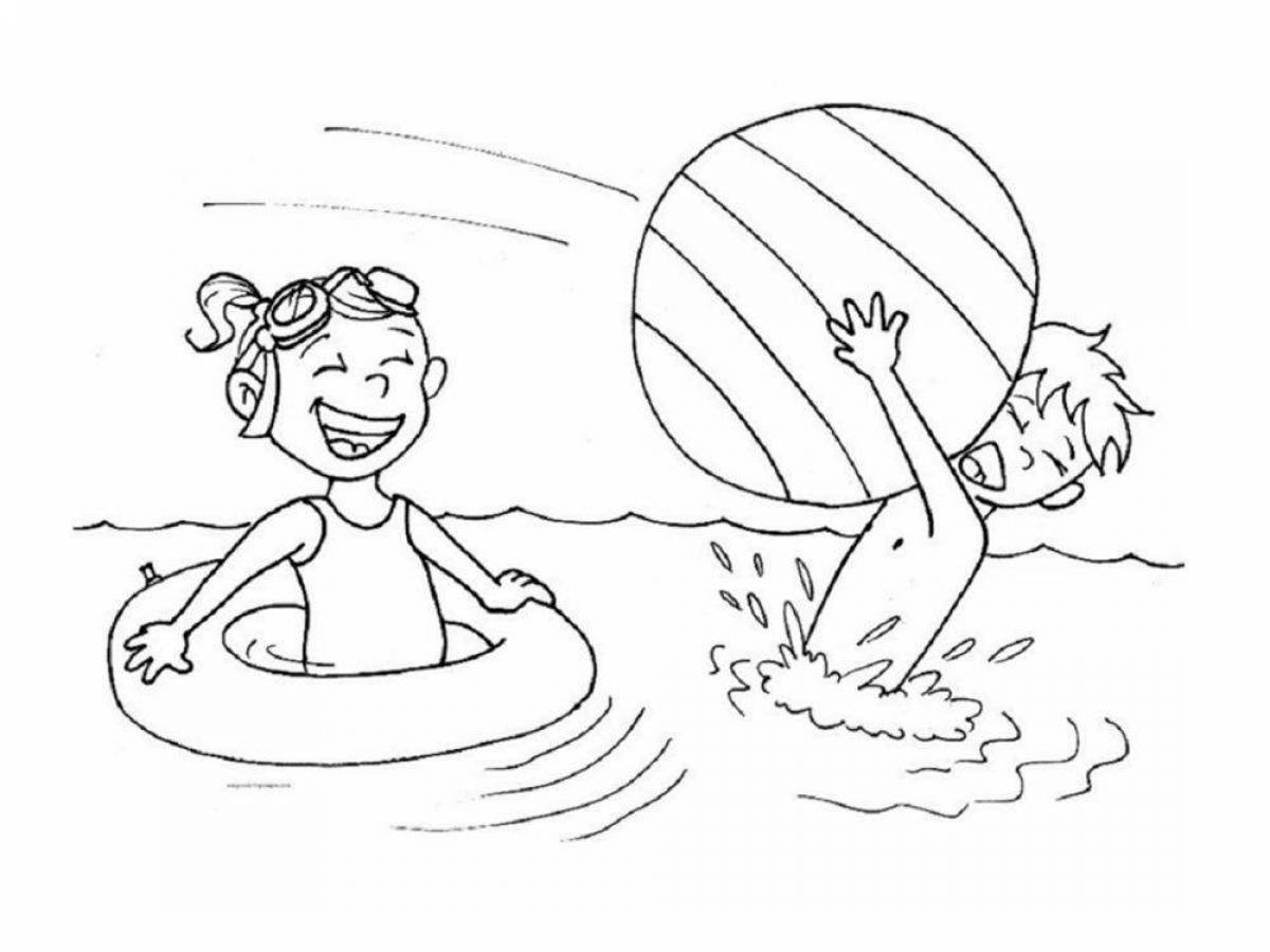 Adorable swimming pool coloring page