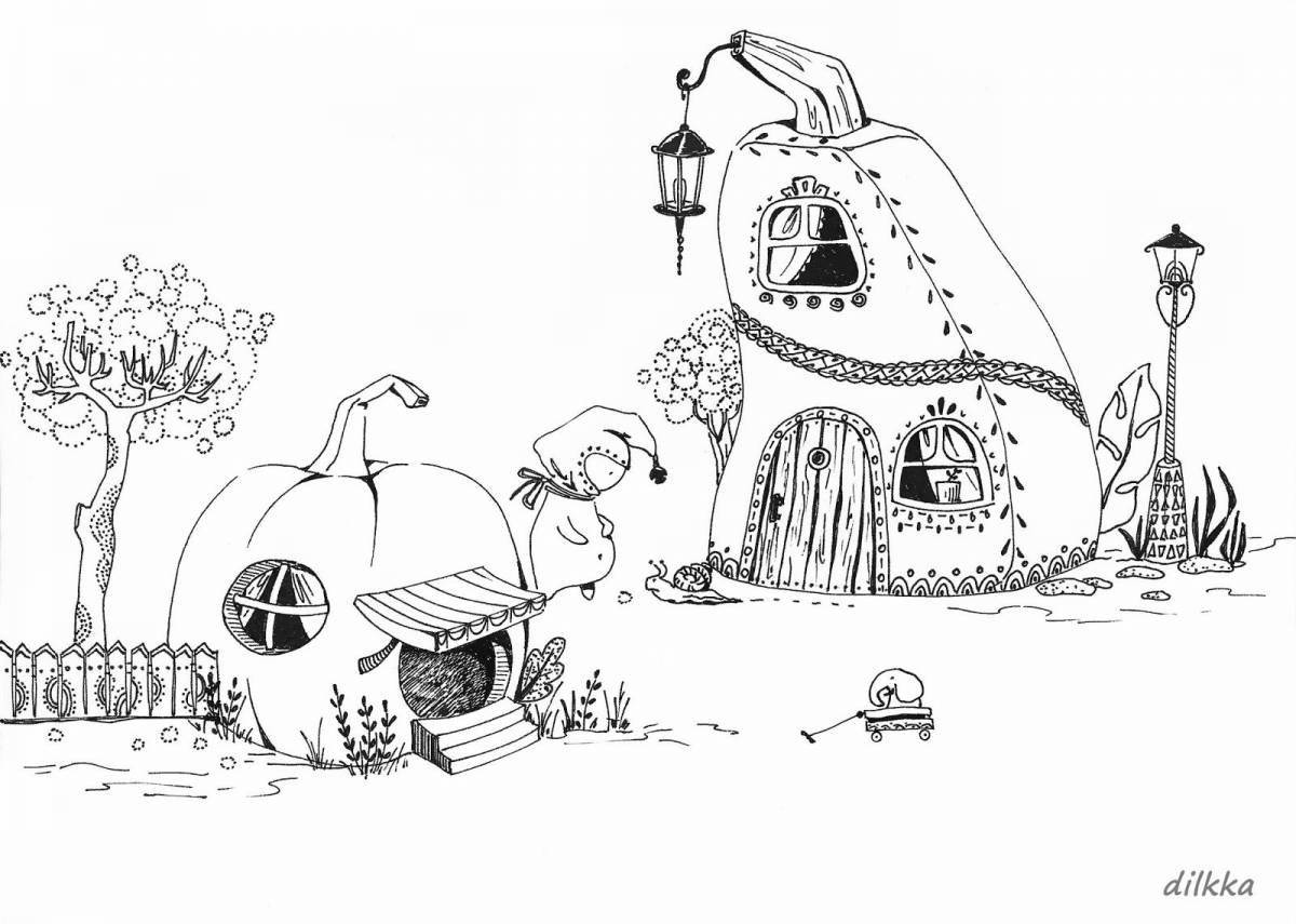 Exquisite fairy house coloring page