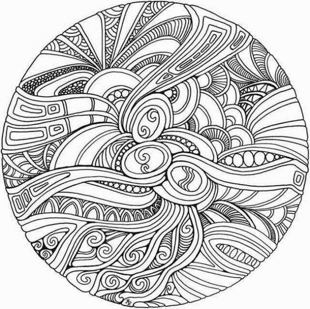 Coloring page inviting anti-stress spirals
