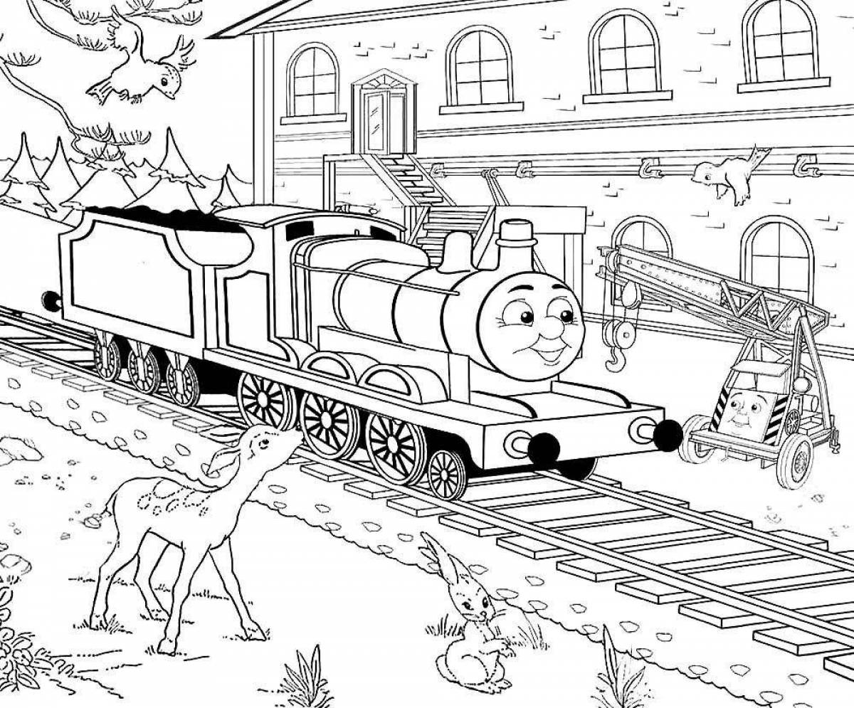 Coloring book joyful train for boys