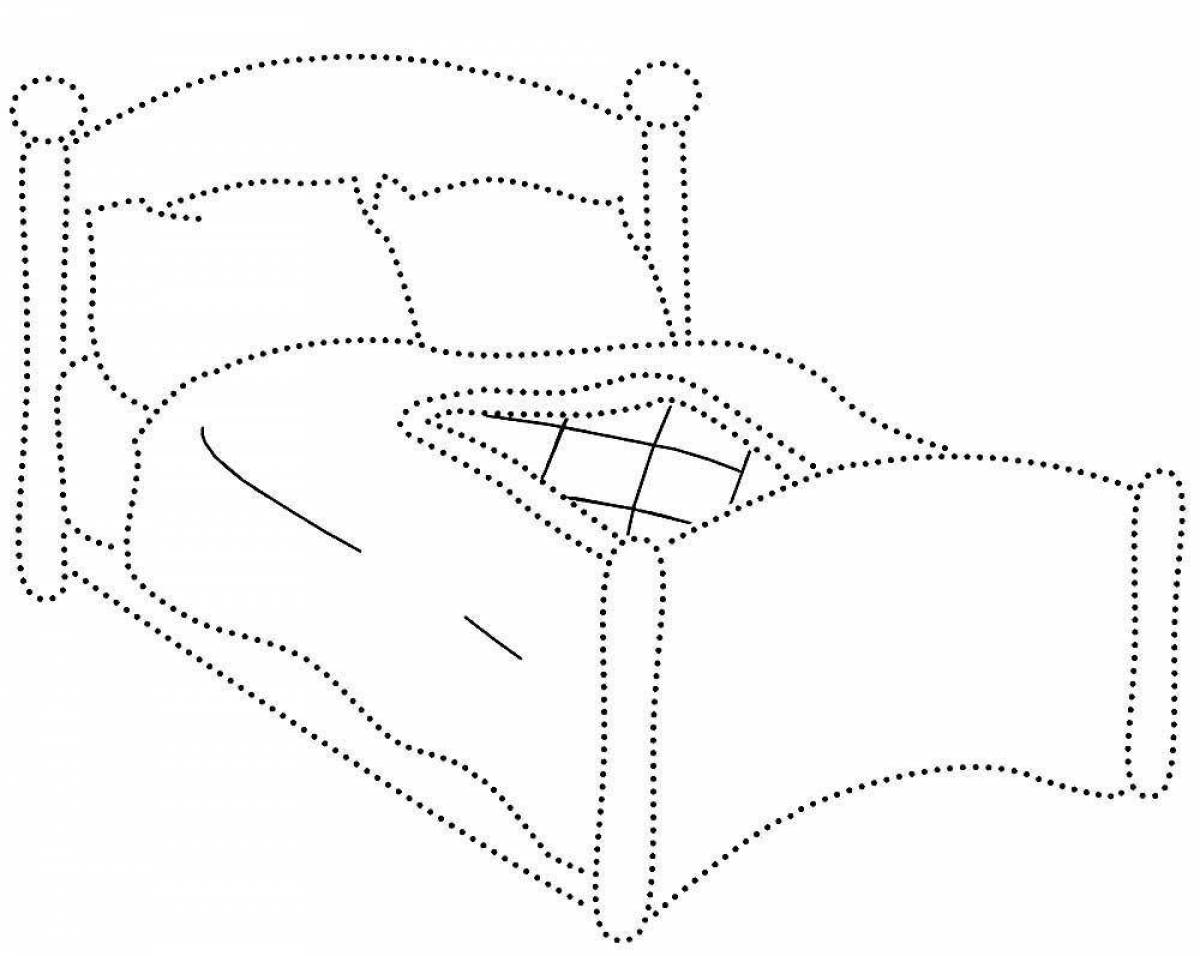 Кровать распечатать картинки. Кровать раскраска. Кровать раскраска для детей. Мебель обвести по точкам. Обведи по точкам мебель.