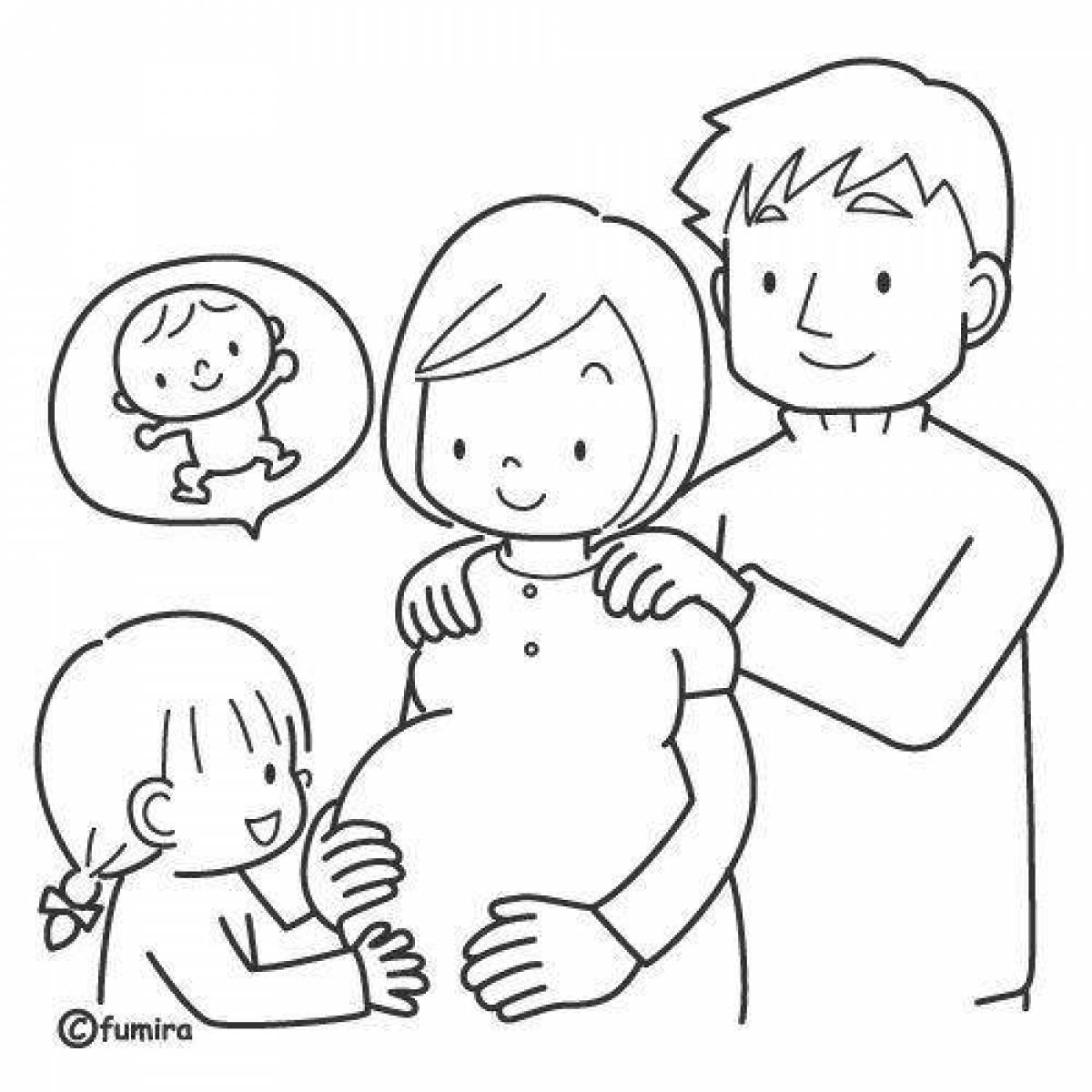 Раскраска семья с младенцем