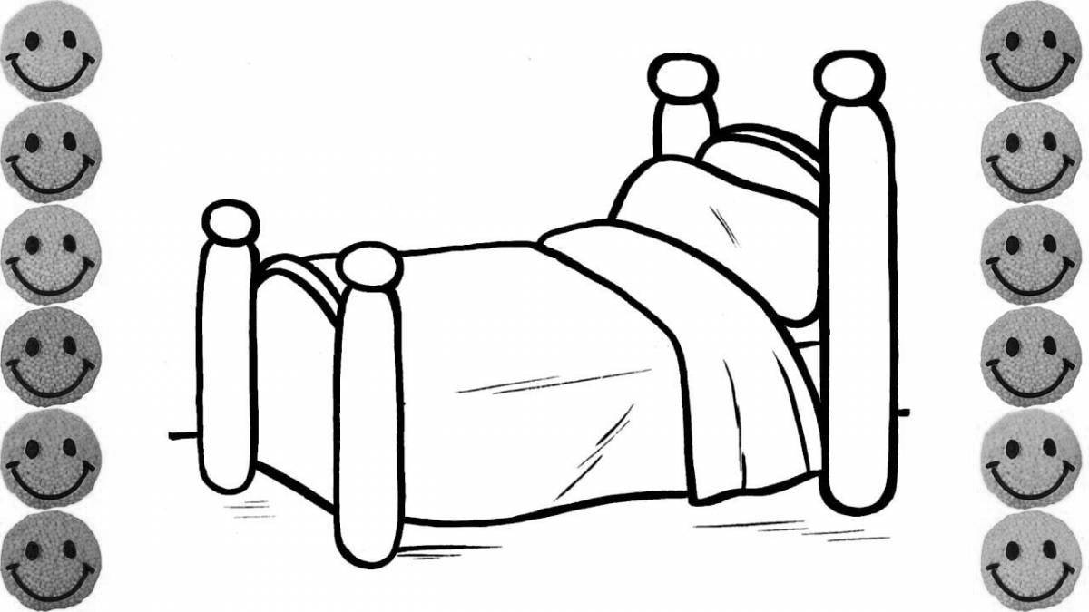 Adorable bed coloring page for kids