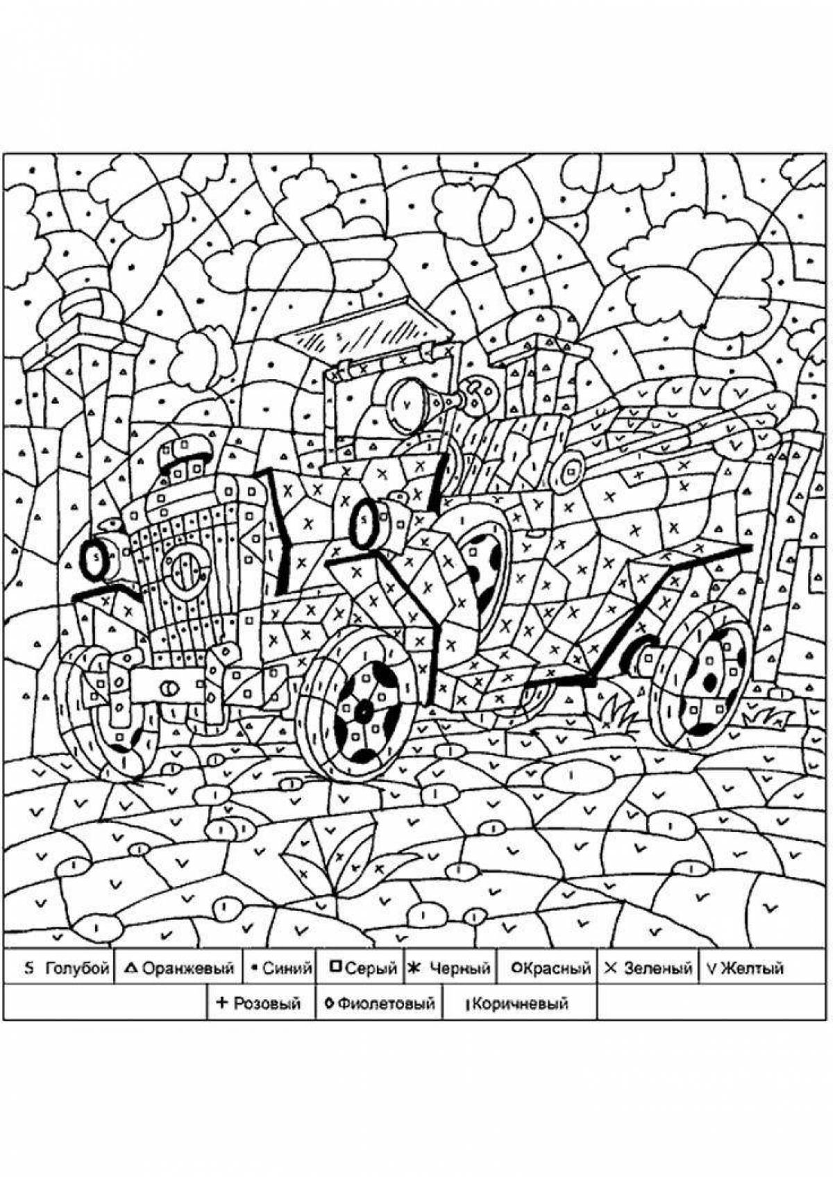Coloring joyful cars by numbers