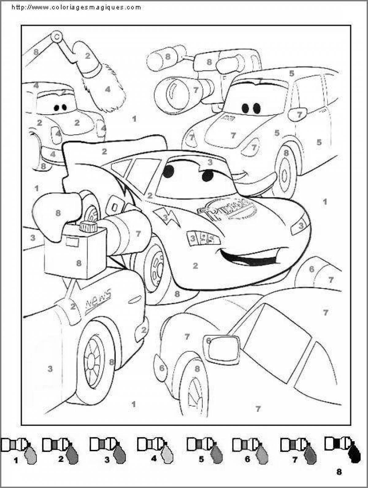 Charming cars coloring by numbers