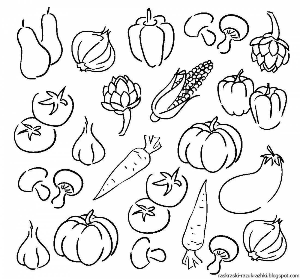 Coloring book funny vegetables and fruits