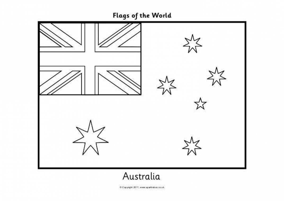 Красочная страница раскраски с флагом австралии