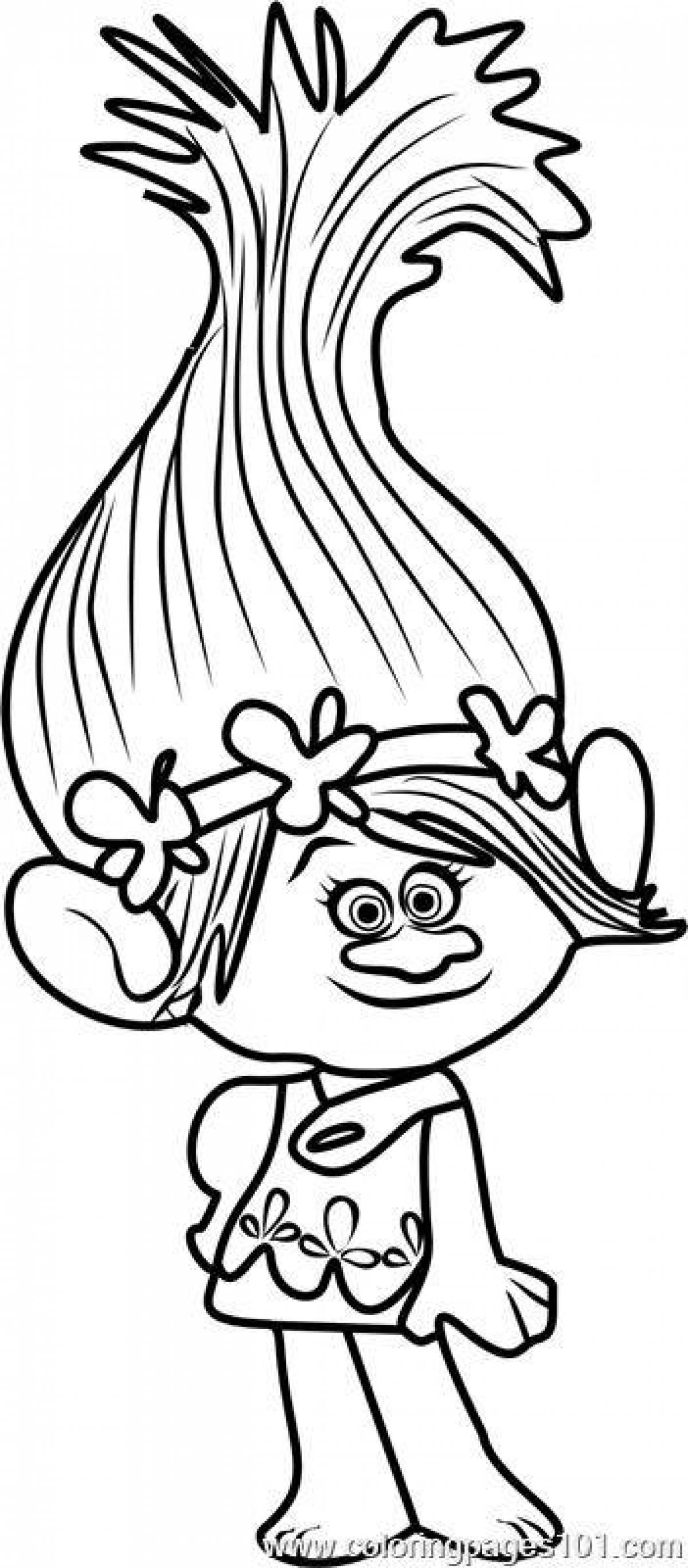 Playful troll roses coloring page