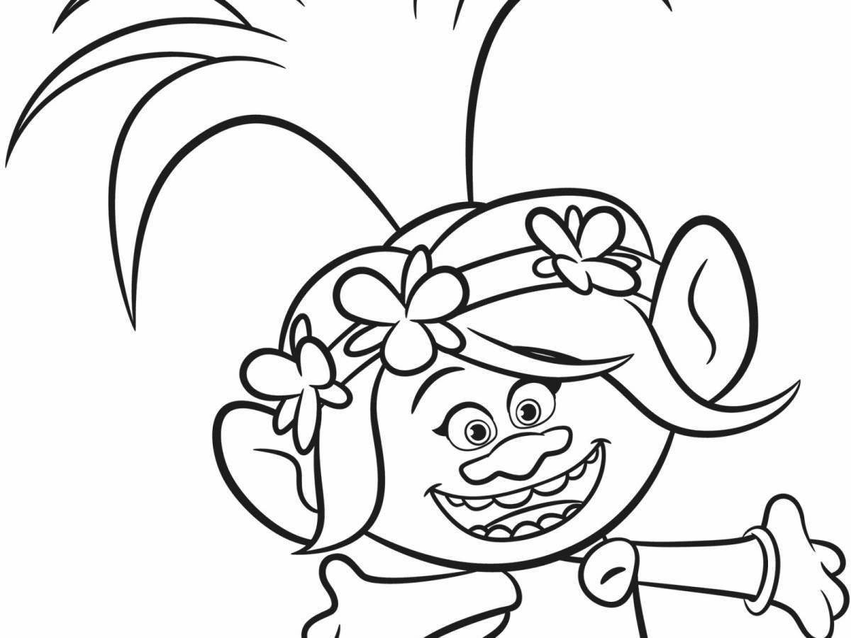 Trolls festive rose coloring page